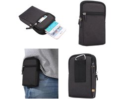 Multifunctionele Verticale Strepen Pouch Bag Case Ritssluiting Karabijnhaak voor ELEPHONE P10 / ELEPHONE P10C - Zwart (17 x 10,5 cm)