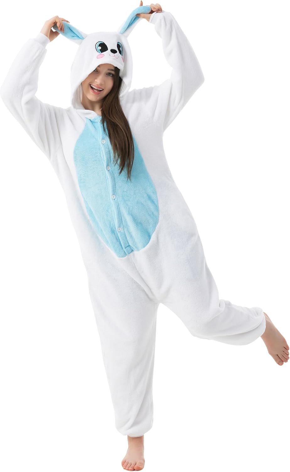 1744 - Haas blauw/wit kostuum onesie/jumpsuit eendelige body voor volwassenen dames heren als pyjama of pyjama unisex - veel verschillende dieren