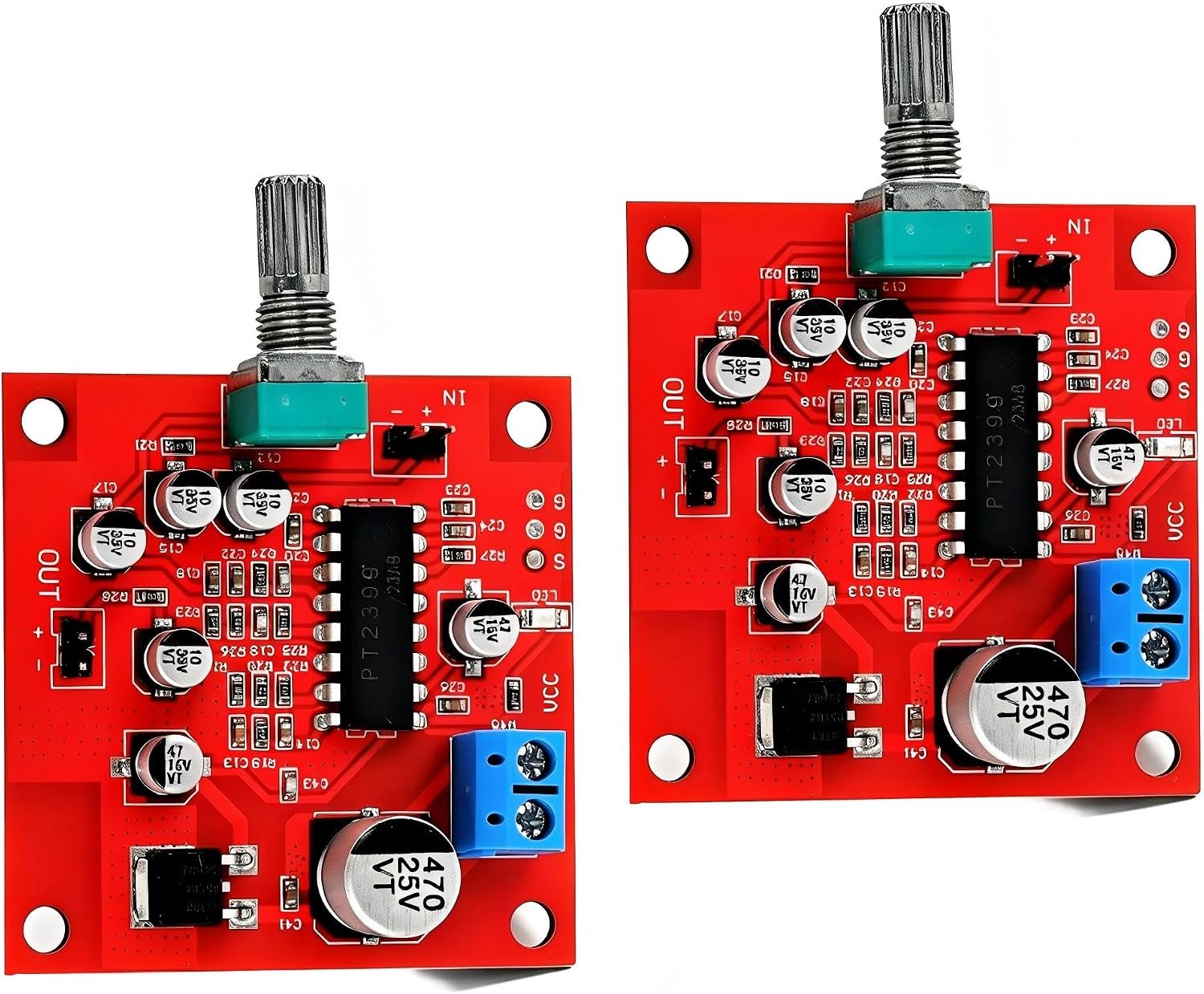 Reverb Board, PT2399 Audio Effect Module Kit 2PCS, DC 6-15V Geen Voorversterker, voor Karaoke Stemversterker DIY Gitaarpedaal Geluidssysteem