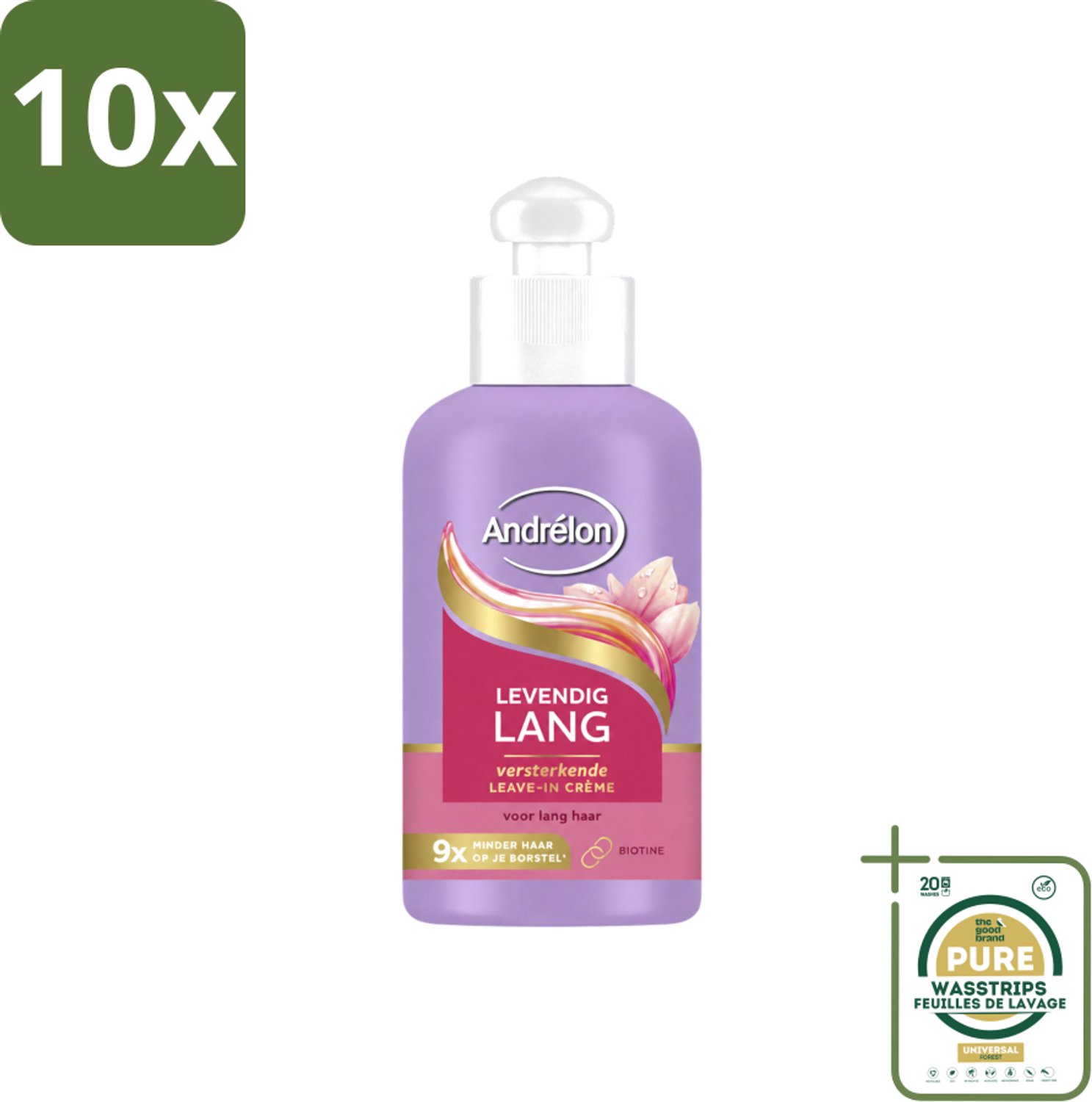 10 x Andrélon – Leave-In Crème – Levendig Lang – 200 ml - Wasstrips - Haarbescherming - Haarversterking - Haarbreuk - Biotine - Lang Haar