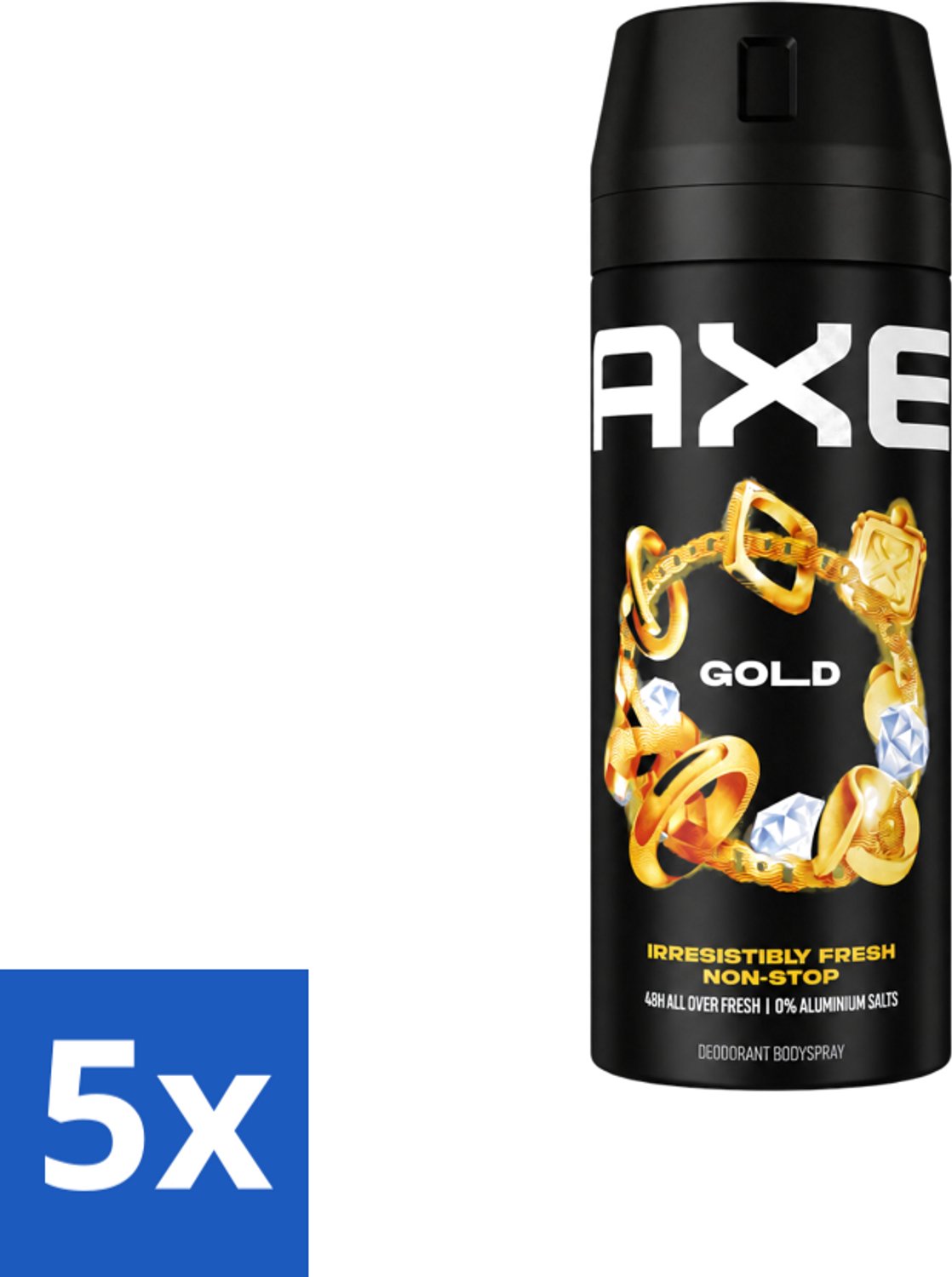 5 x Axe - Deodorant Bodyspray - 48hrs Fresh - Gold - Oud Wood & Fresh Vanilla - 150 ml - Voordeelverpakking - 5 stuks