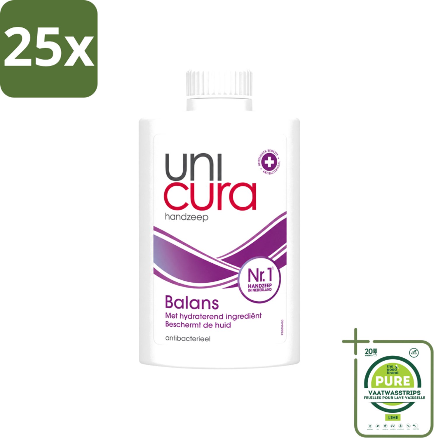 25 x Unicura – Vloeibare Zeep Navulling – Balans – 250 ml - Grootverpakking - Vaatwasstrips - Handzeep - Antibacterieel - Handhygiëne - Hand Reinigen - Zeep Dispense
