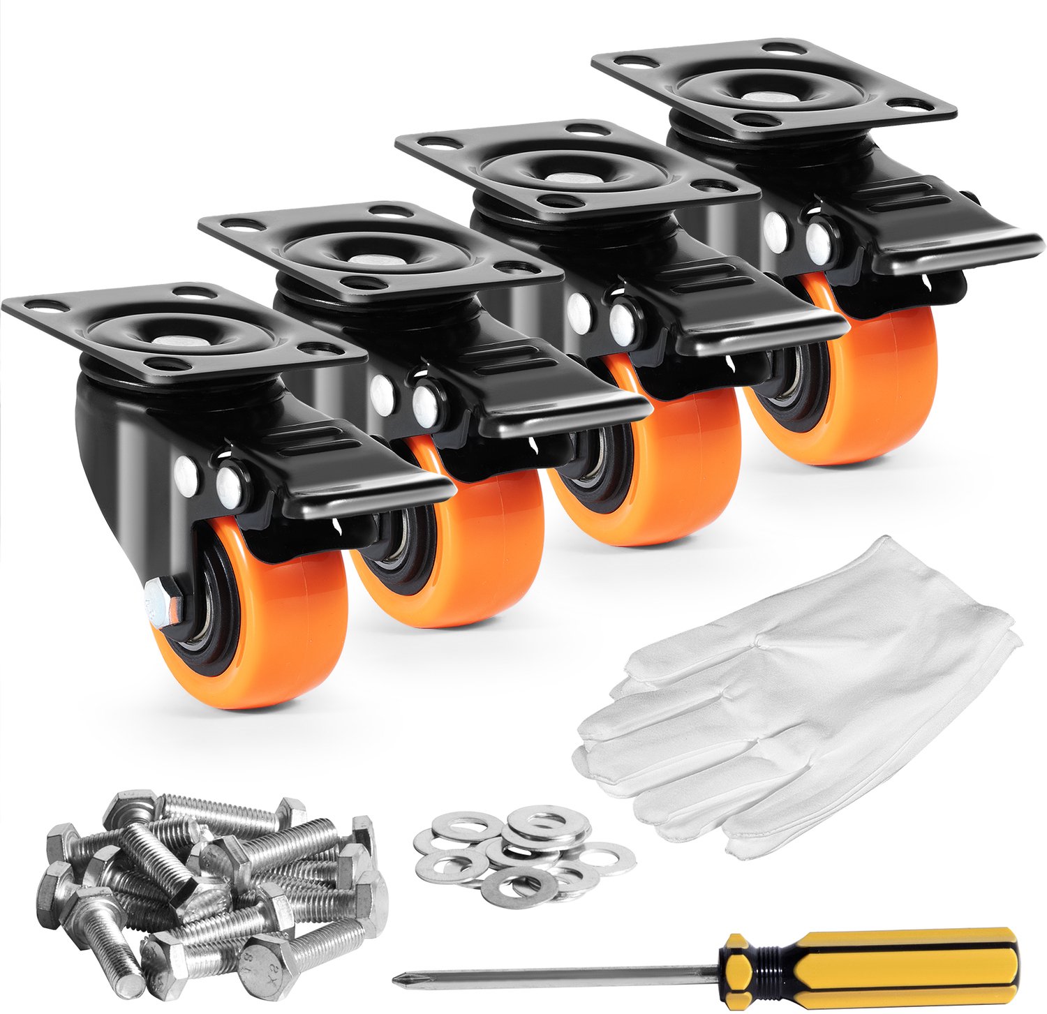 Zwenkplaatwielen Set 4-Stuks - 5 Inch - Dubbele Vergrendeling - PVC Wielband - Voor Meubelwerkbanken - Transportwiel