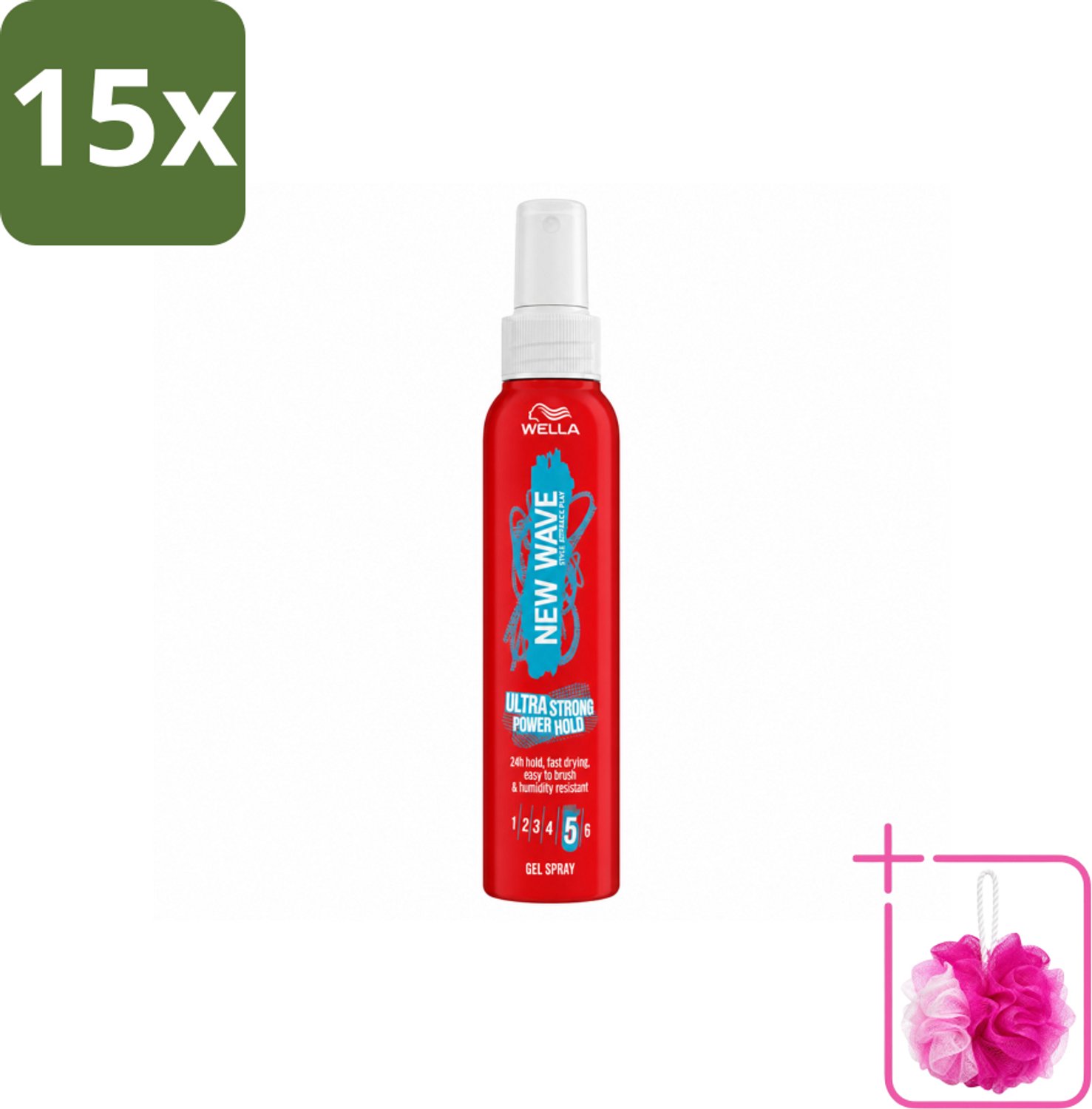 15 x Wella – New Wave Power Hold – Gelspray – 150 ml - Bulkverpakking - Kapsel stylen - Douchemop - Krachtige hold