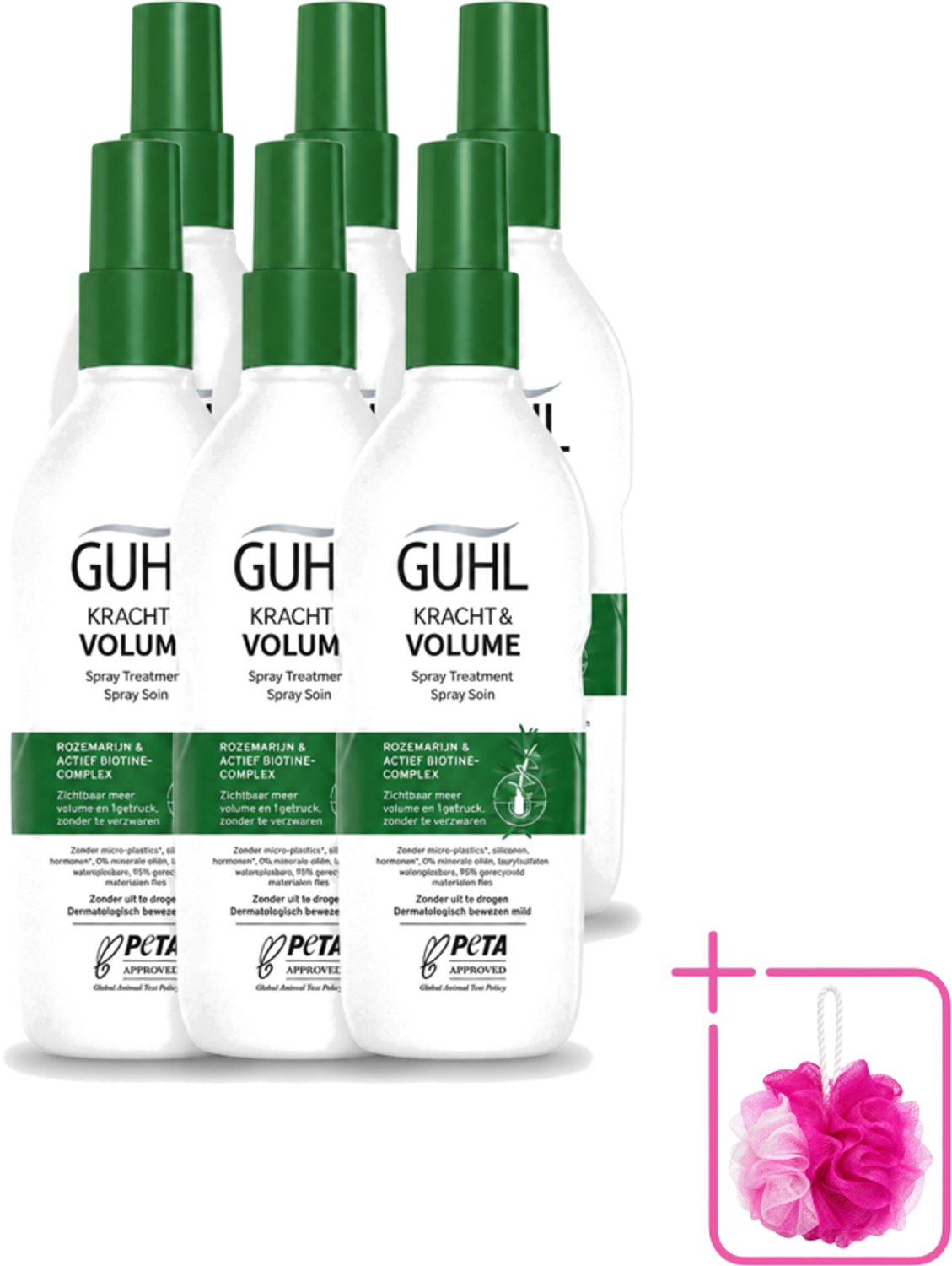 6 x Guhl – Spray Treatment – Kracht & Volume – 150 ml - Bulkverpakking - Haarversterking - Douchemop - Volumeboost