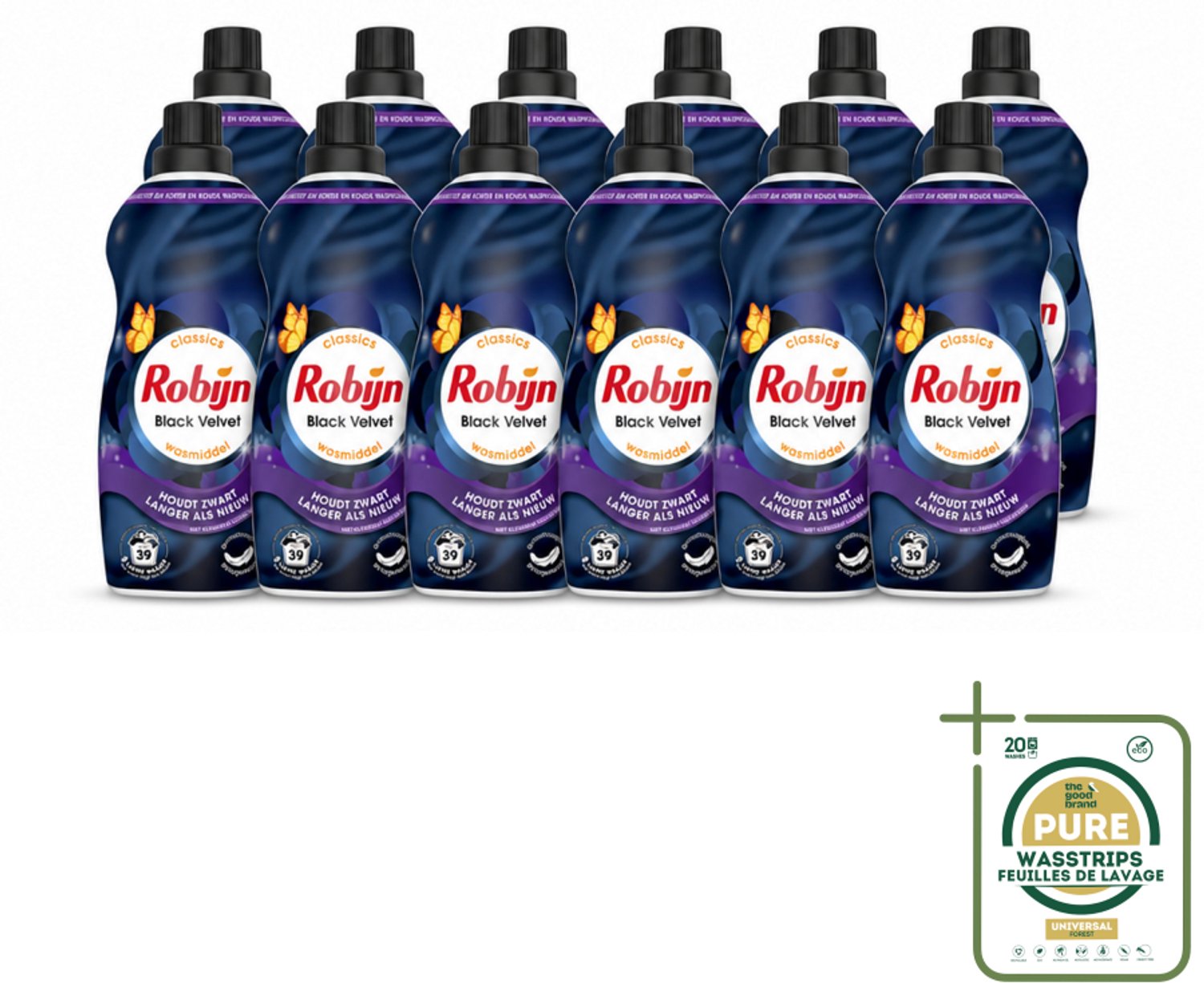 12 x Robijn – Vloeibaar Wasmiddel – Klein & Krachtig Black Velvet – 1,19 L - Wasstrips - Zwarte Was - Donkere Was - Wasmiddel Zwart - Wasmiddel Donker - Kleurbehoud