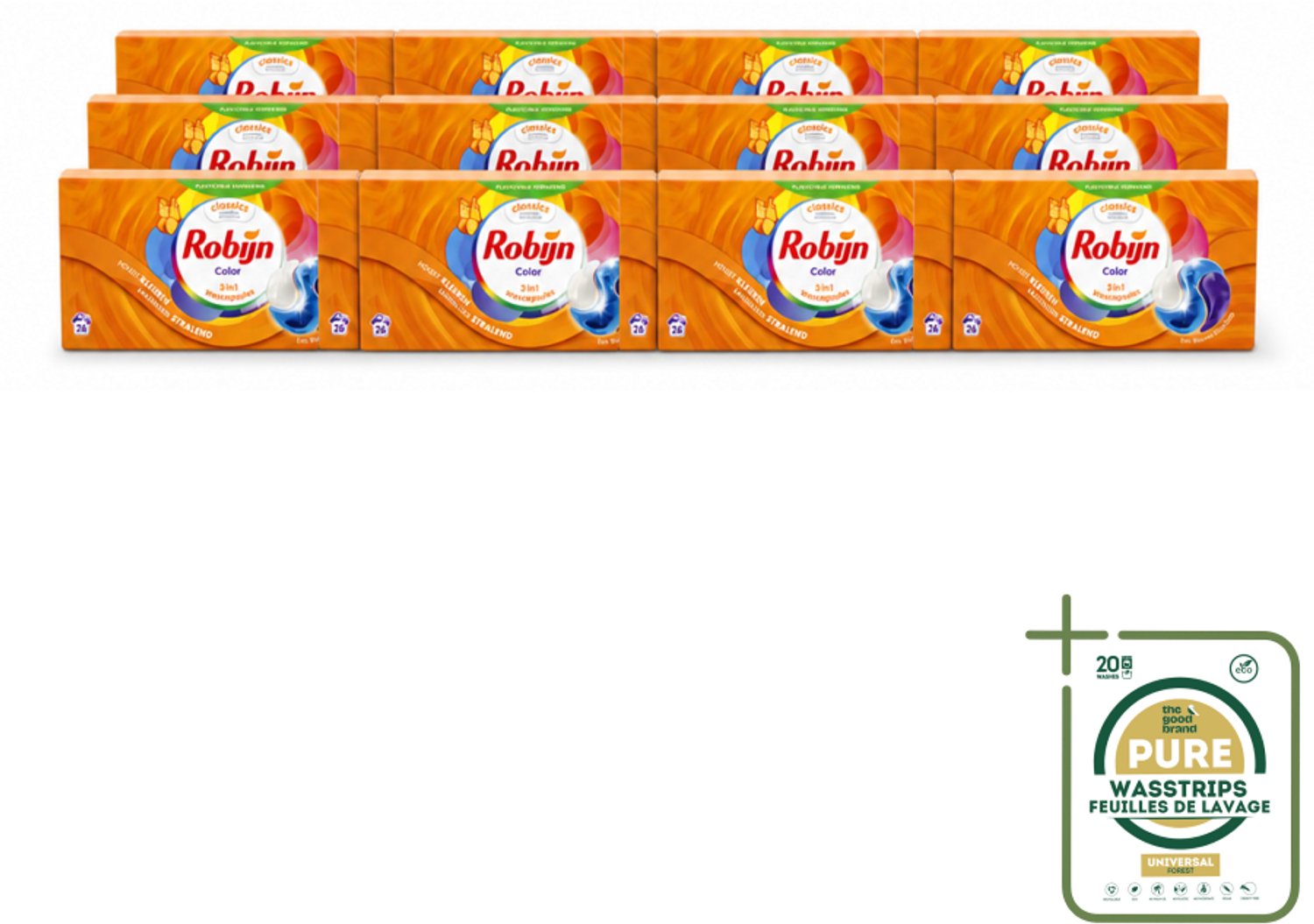 12 x Robijn – 3-in-1 Wascapsules – Color - 26 Capsules - Wasstrips - Kleurverzorging - Wascapsules - Wasmiddel - Kleurbehoud - Frisheid