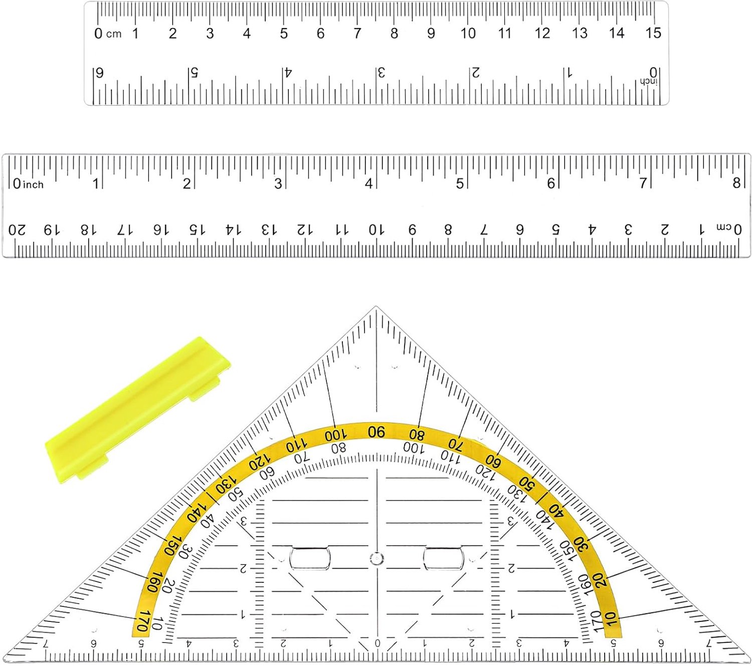 1x geodriehoek 2x liniaal 3-delig tekenset, liniaal 15x20 cm, geodriehoek bevat hoekmeter met greep, geometrisch hulpmiddel ideaal voor tekenen, cartografie, modelleren