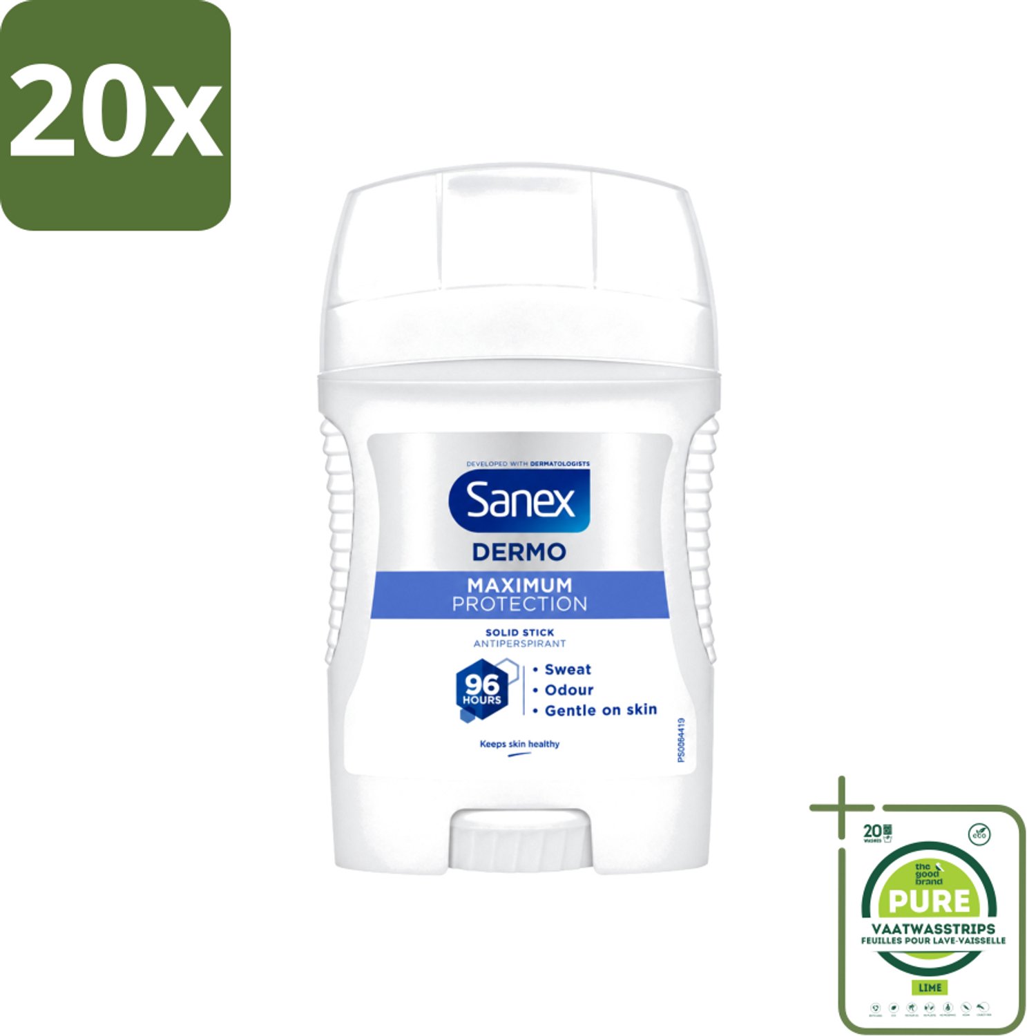 20 x Sanex – Deodorant Stick – Maximum Protection 96H – 50 ml - Grootverpakking - Vaatwasstrips - Anti-transpirant Stick - 96 Uur Bescherming - Zweetbestendig - Geurvervoeging - Huidbescherming