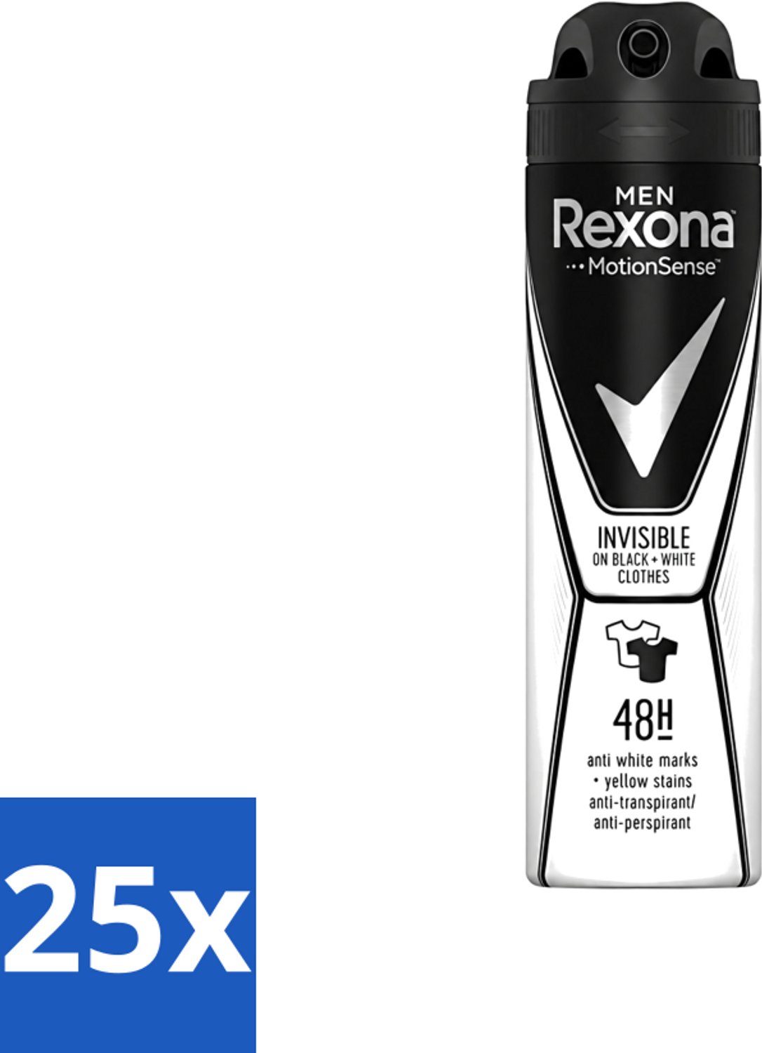 25 x Rexona Men - Deodorant Spray - Motion Sense - Invisible Black & White - Anti-Transpirant & Perspirant - 150ml - Voordeelverpakking - 25 stuks