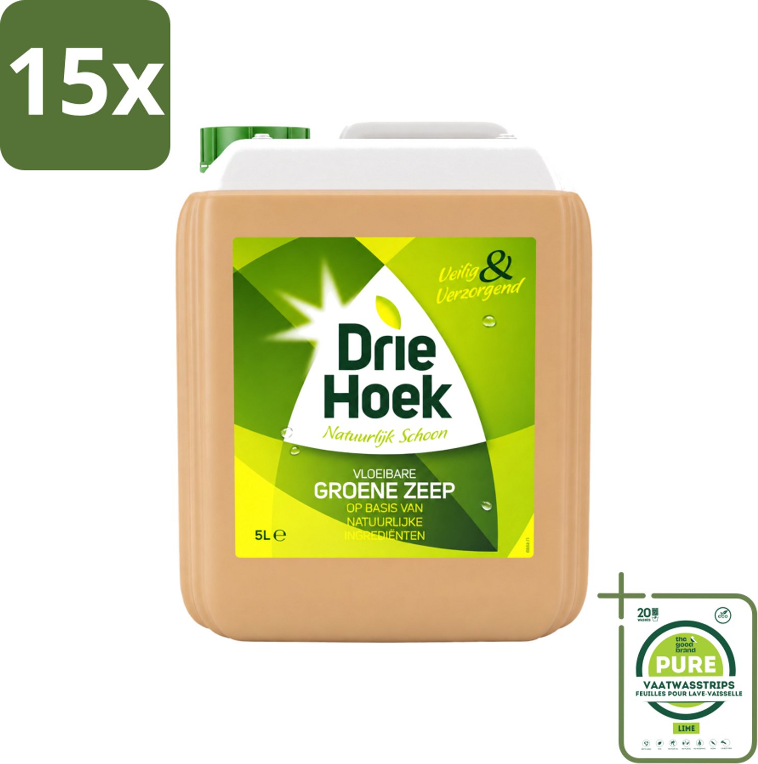 15 x Driehoek – Vloeibare Zeep – Groene Zeep – 5 liter - Grootverpakking - Vaatwasstrips - Schoonmaken - Natuurlijke Zeep - Vloeibare Zeep - Textiel Reinigen - Steen Reinigen