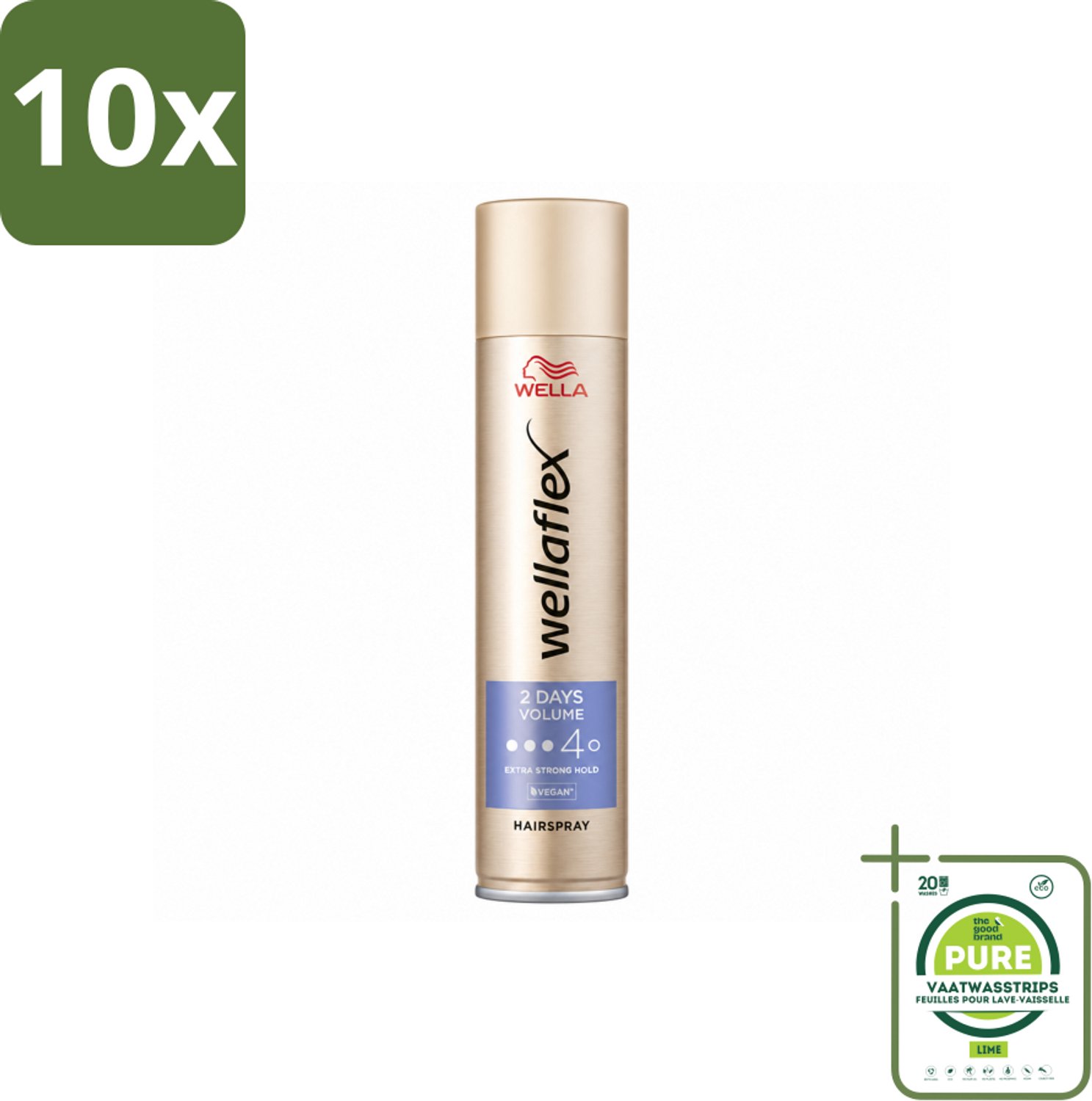 10 x Wella – Flex 2 Days Volume – Haarspray Extra Strong – 400 ml - Grootverpakking - Vaatwasstrips - Haarspray - Volume - Haartype - Fixatie - UV Bescherming