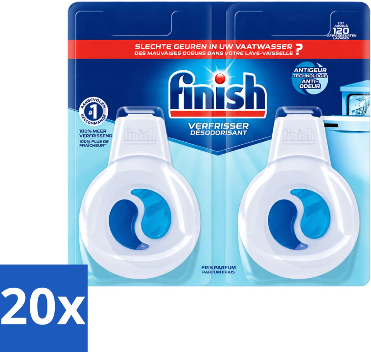 20 x Finish Deo Odorstop - Vaatwasverfrisser - Fris Parfum - Anti-geur - Tot 120 Afwasbeurten - Voordeelverpakking - 20 stuks