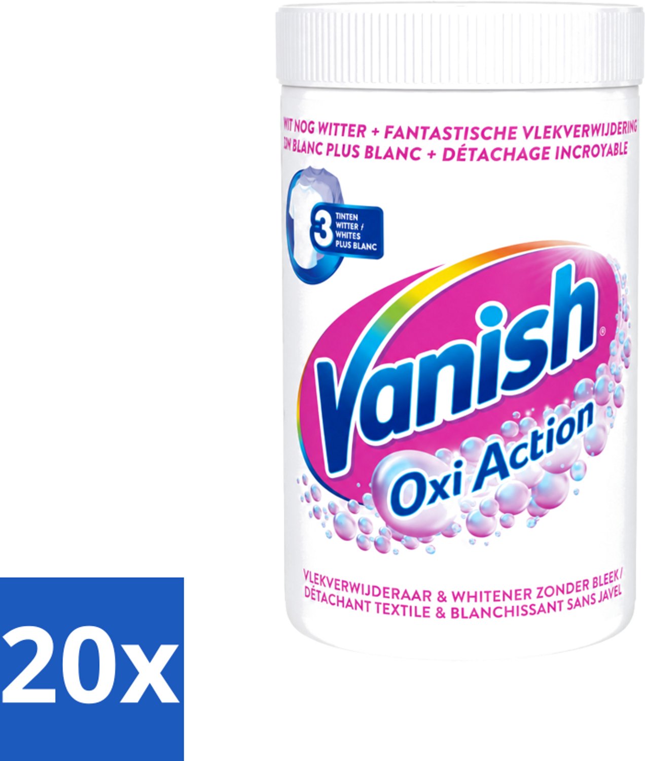20 x Vanish Oxi Action - Vlekkenverwijderaar Poeder - Zonder Bleek - Witte Was - 1.5 Kg - Voordeelverpakking - 20 stuks