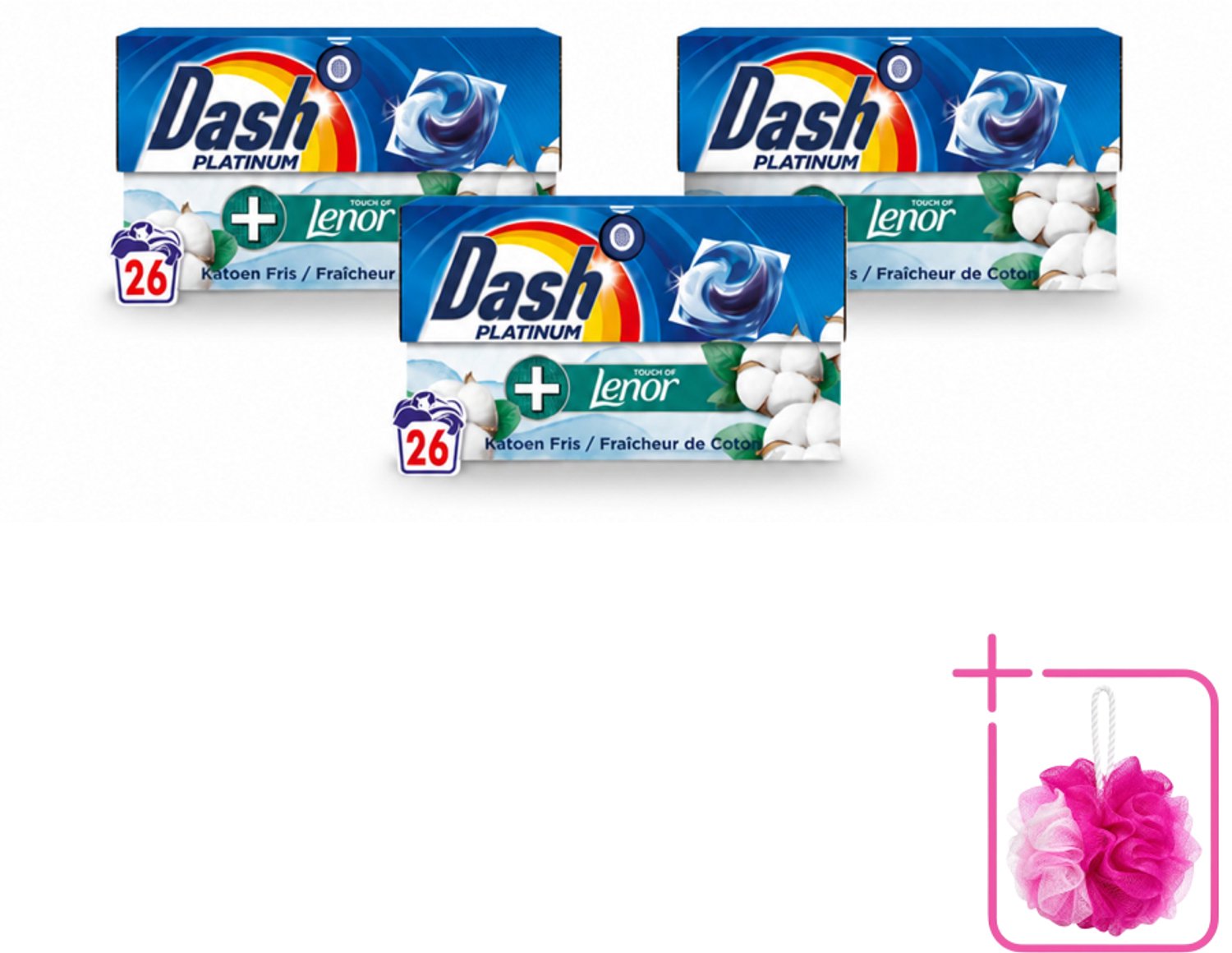 3 x Dash – Wasmiddelcapsules – 4in1 Pods Katoen Fris – 26 capsules - Bulkverpakking - Wasmiddel - Douchemop - Wascapsules