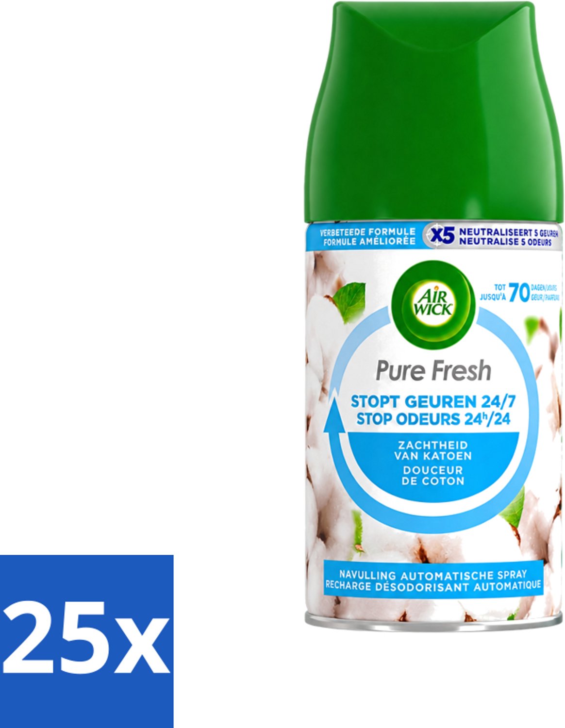 25 x Air Wick Pure - Luchtverfrisser Navulling - Zachtheid van Katoen - 250ml - Voordeelverpakking - 25 stuks