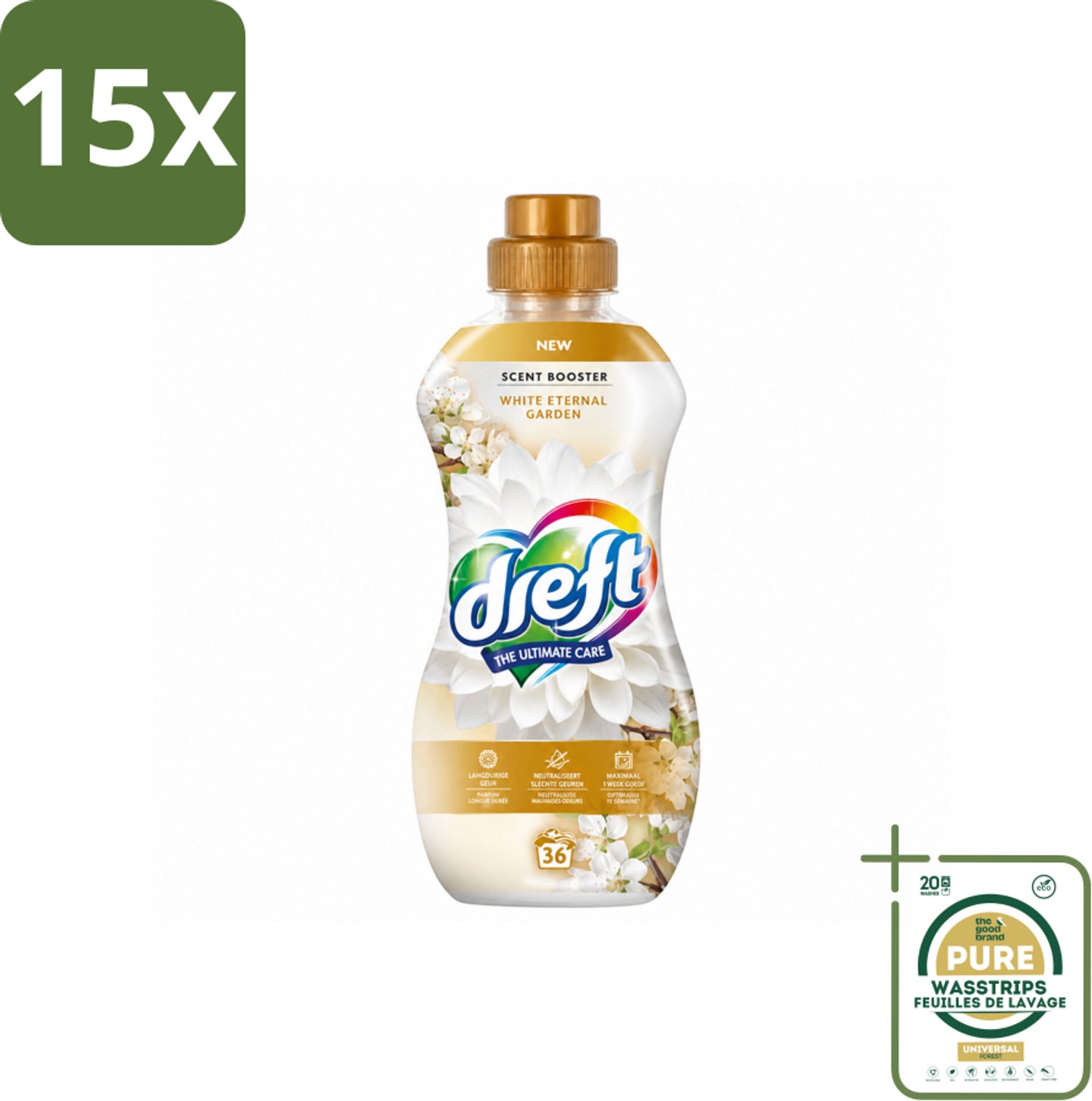 15 x Dreft – White Eternal Garden – Vloeibare Geurbooster – 720 ml – 36 wasbeurten - Wasstrips - Wasgeur - Wasgeurbooster - Frisse Geur - Wasmiddel - Wasgeurbooster Voor Kleding