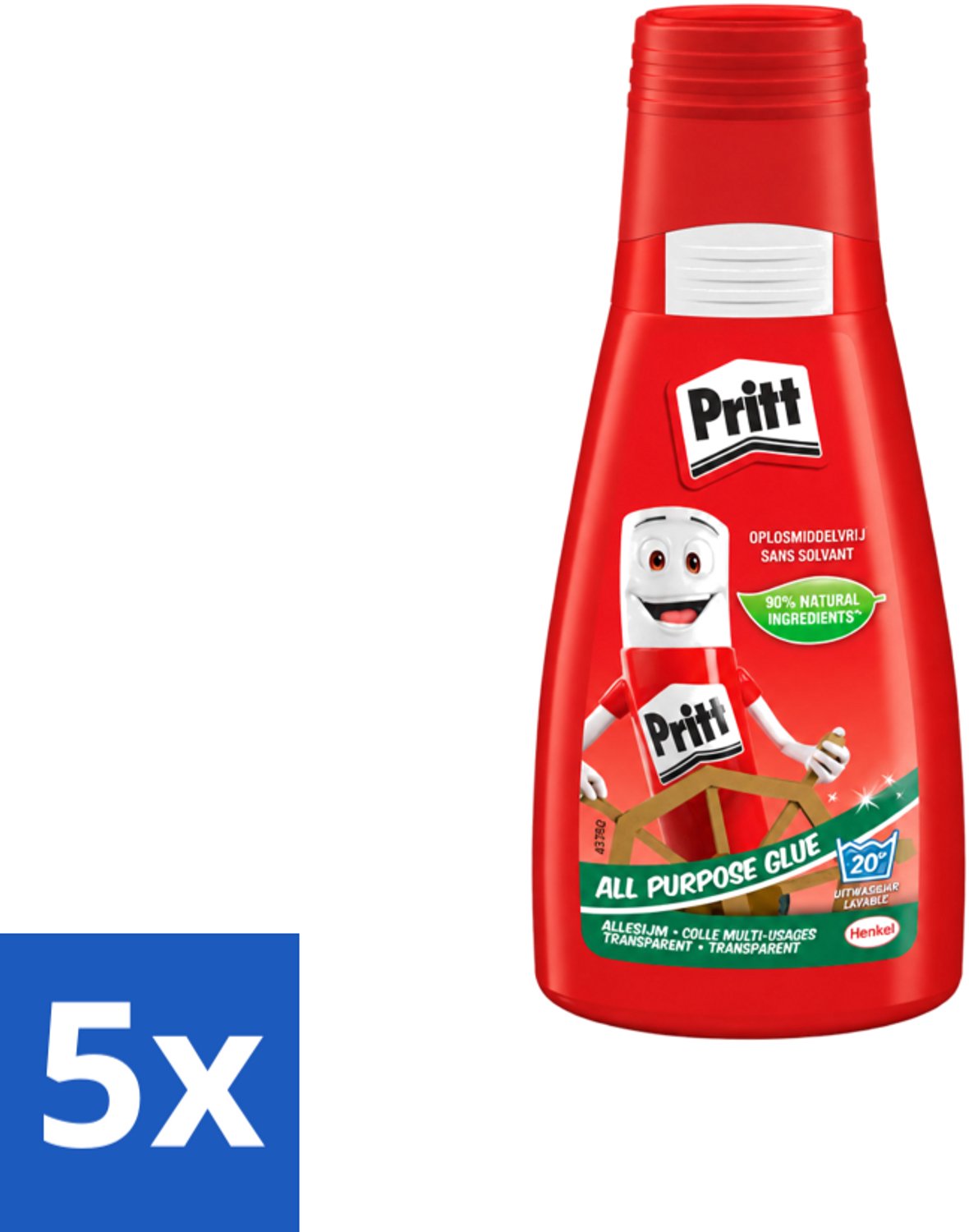 5 x Pritt - Alleslijm - Uitwasbaar - 90% Natuurlijke Ingrediënten - 100g - Voordeelverpakking - 5 stuks