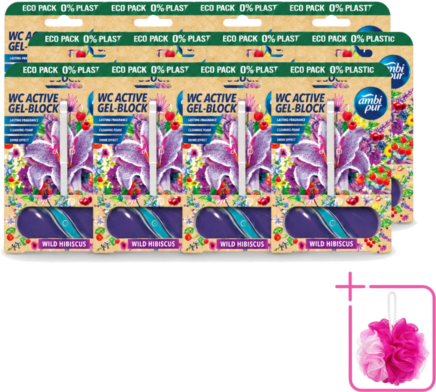 12 x Ambi Pur – Toiletblok – Wild Hibiscus – 45 g - Bulkverpakking - Toiletblok - Douchemop - Fris toilet