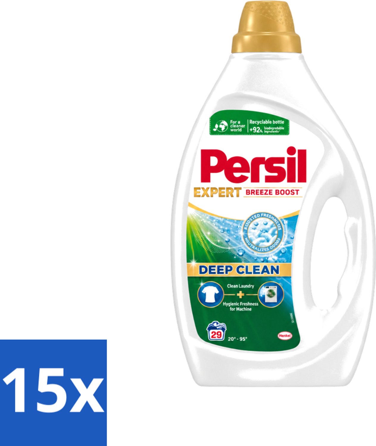 15 x Persil Expert - Vloeibaar Wasmiddel - Witte en Gekleurde Was - Breeze Boost - 29 Wasbeurten - Voordeelverpakking - 15 stuks