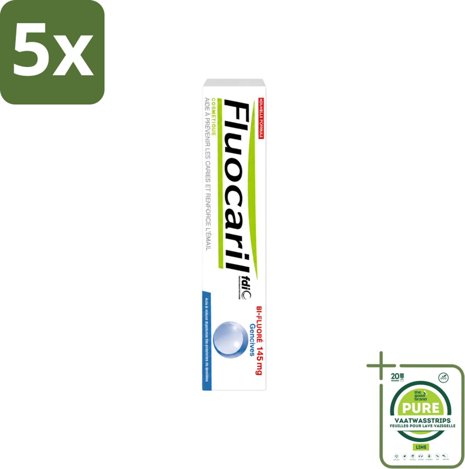 5 x Fluocaril - Tandpasta - Met Fluoride - 75 ml - Grootverpakking - Vaatwasstrips - Fluoride Tandpasta - Tanden Beschermen - Gaatjes Voorkomen - Tanden Versterken - Bi-fluoride Tandpasta