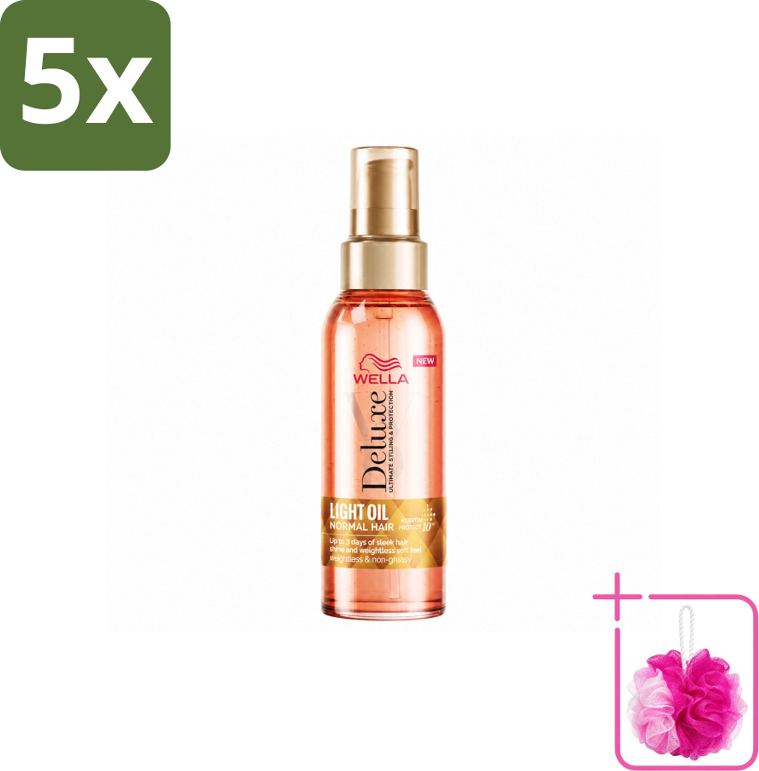 5 x Wella – Deluxe Oil Light – Haarolie – 100 ml - Bulkverpakking - Haarolie - Douchemop - Glans