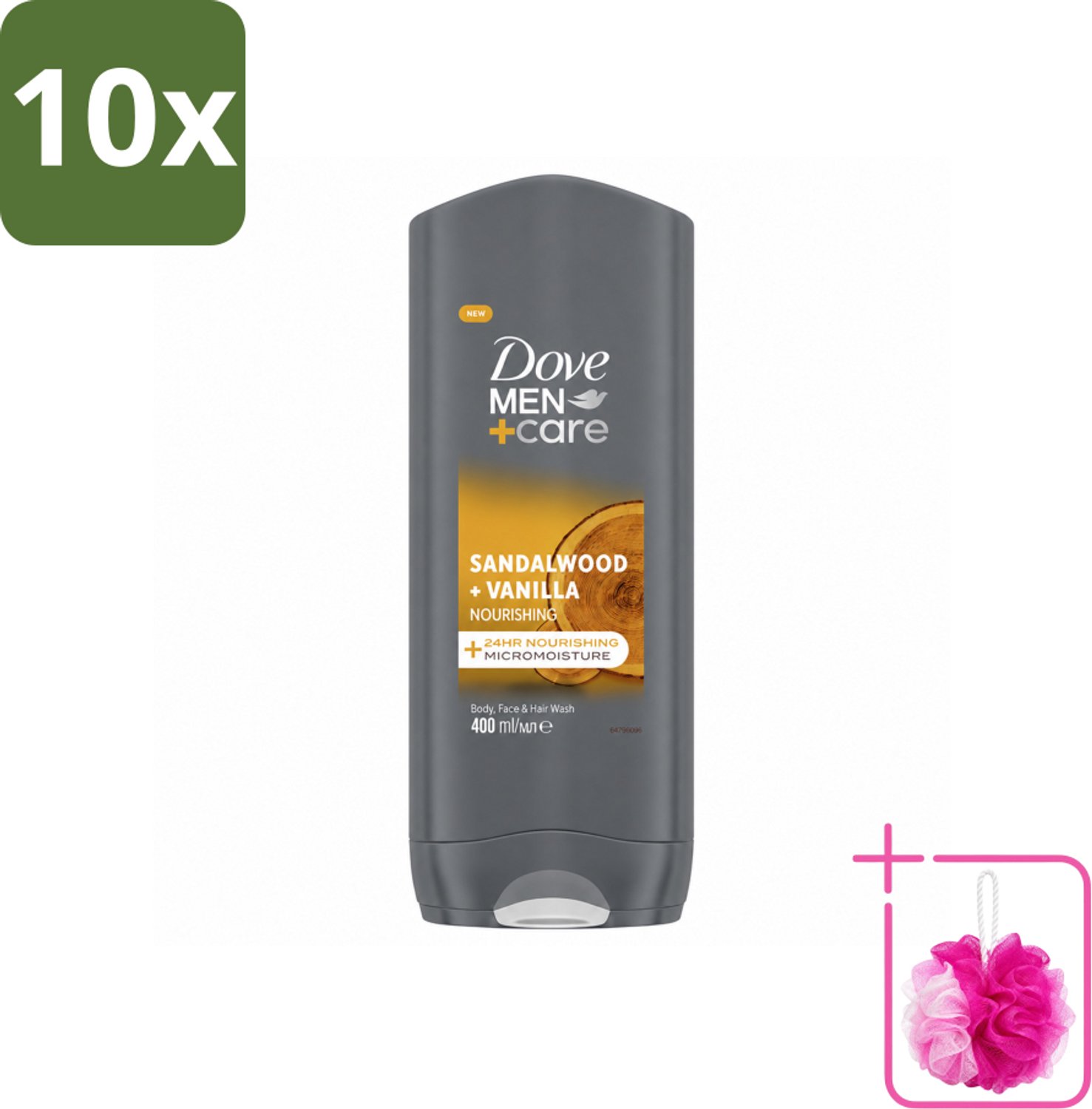 10 x Dove – Douchegel – Men+Care Sandalwood & Vanilla – 400 ml - Bulkverpakking - Douchegel mannen - Douchemop - Reiniging mannenhuid