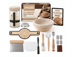 UNBOX Complete Zuurdesem Starter Set - Rijsmand - Zuurdesem Pot - Brood Bakken - Broodbak Set - Inclusief Rijsmandje - Spatel - Deegmesje - Deegschraper - Banneton