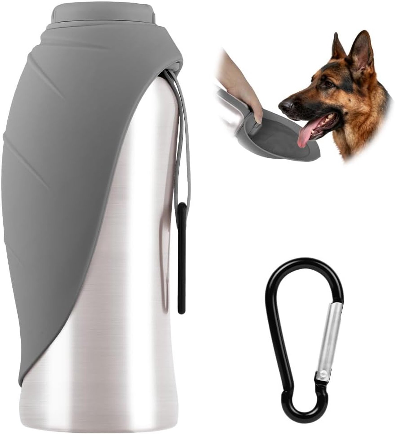 Waterfles, Draagbare Hondenwaterfles Draagbaar, Roestvrijstalen Pet Reishondenfles Deksel Als Drinkbak, Hondendrinkfles In Siliconen Voor Wandelen, Hiken En Buitenactiviteiten, 700ml, Wit