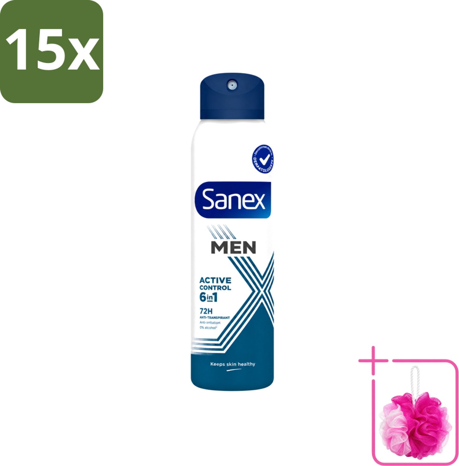 15 x Sanex – Deodorant Spray – Men 72H Active Control – 200 ml - Bulkverpakking - Deodorant spray - Douchemop - Mannelijke frisheid