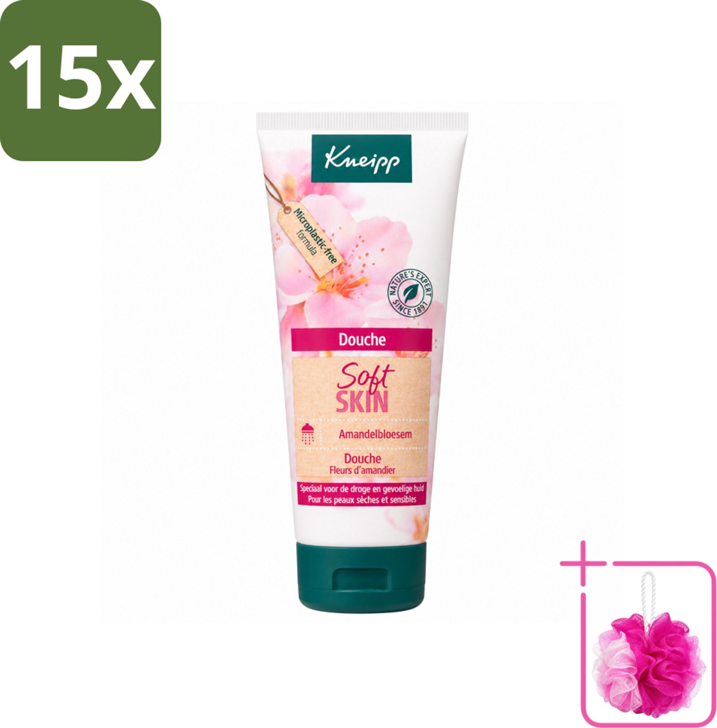 15 x Kneipp – Amandel – Douche – 75 ml - Bulkverpakking - Douchegel - Douchemop - Amandelolie
