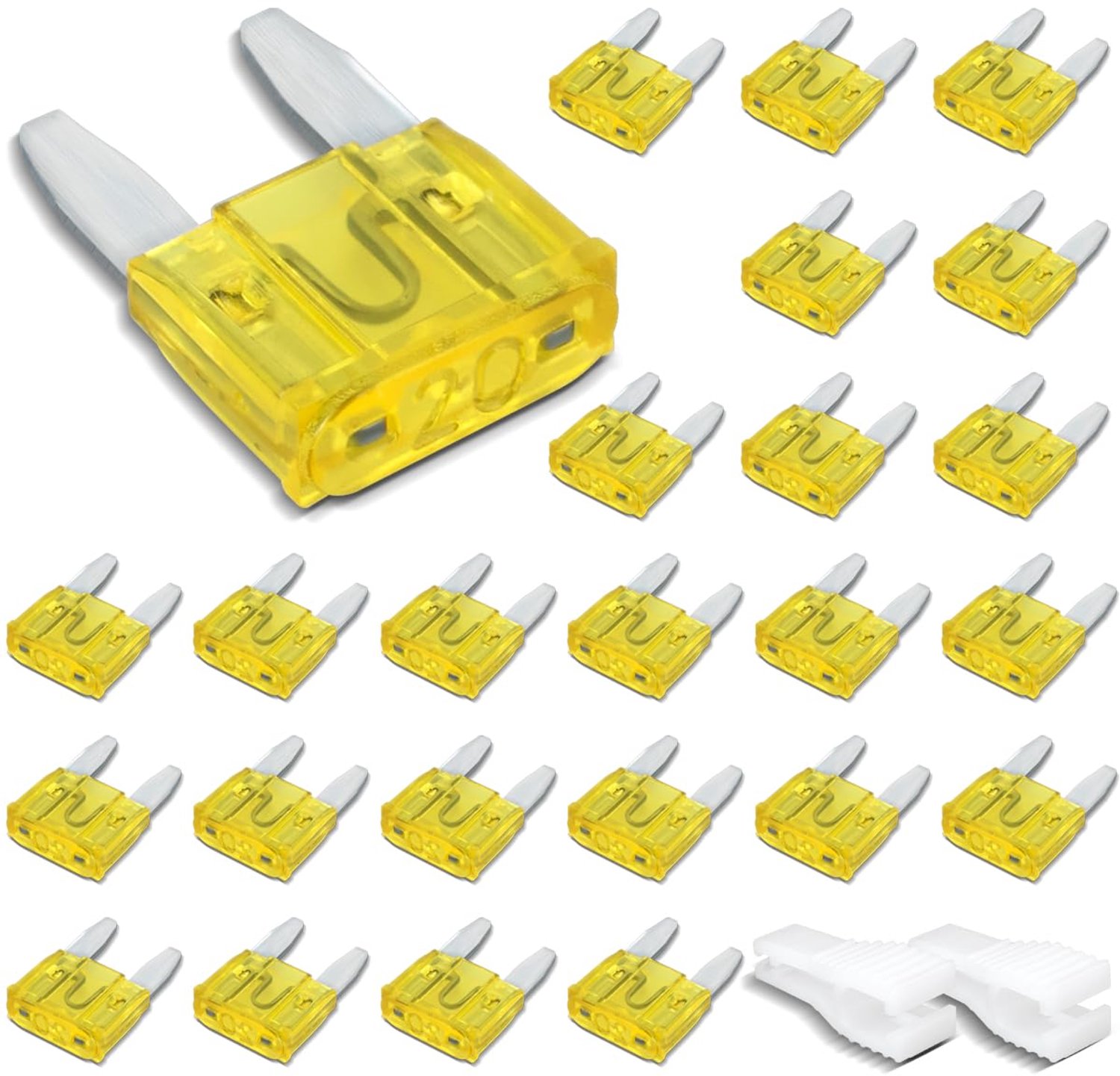 Platte auto zekering 20A met 2 kunststof Clips