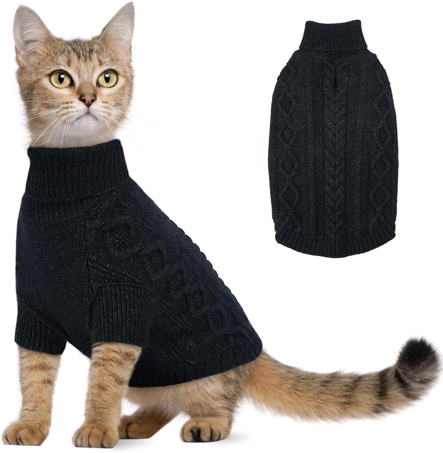 - kattenpullover winter hondentrui, warme hondentrui met harnasgat, mooie kattentrui met benen voor katten en kleine honden (zwart, S)