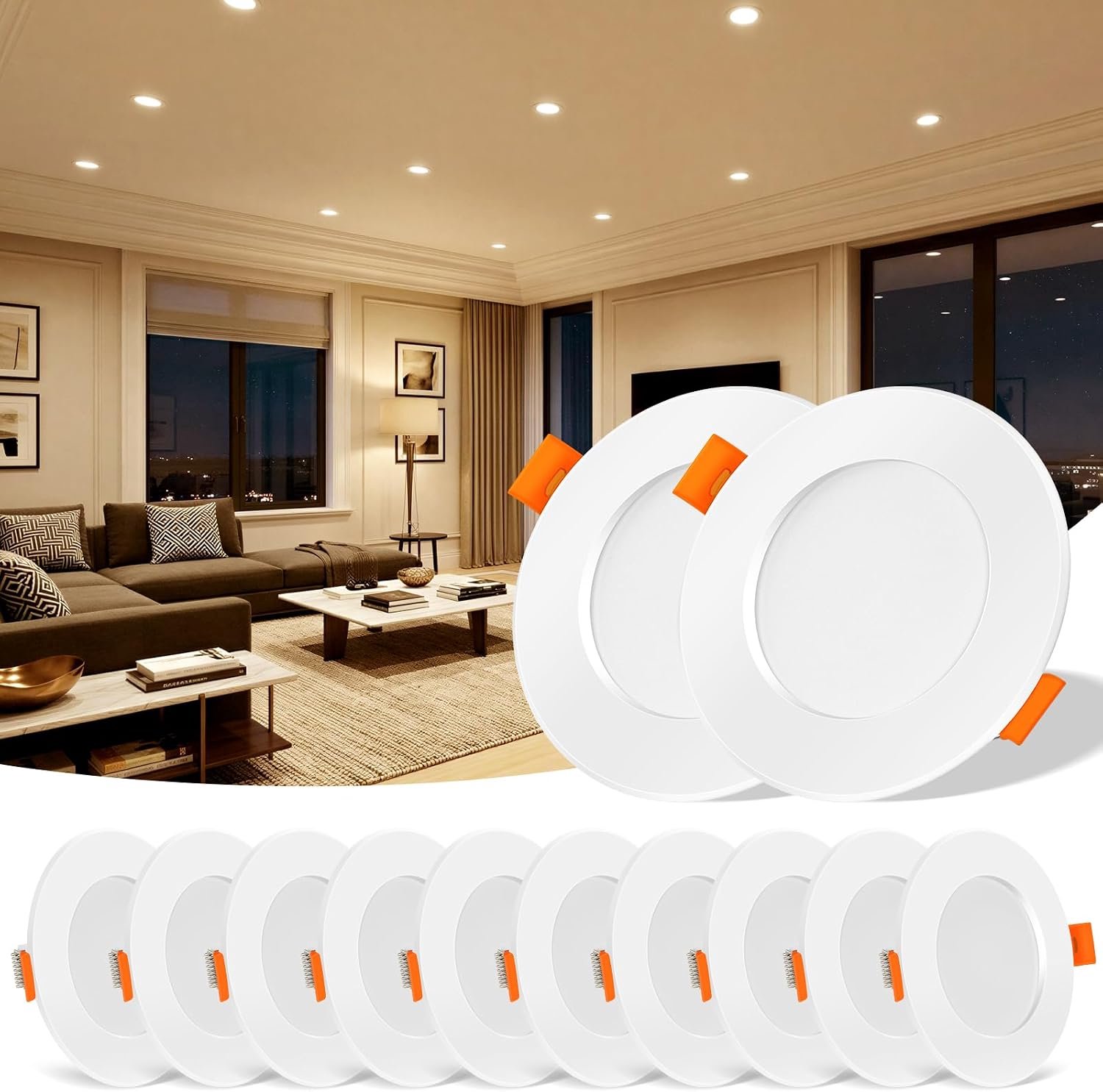 12-Pack LED Inbouwspots 230V Ultraplat Warmwit, Ø68–80mm