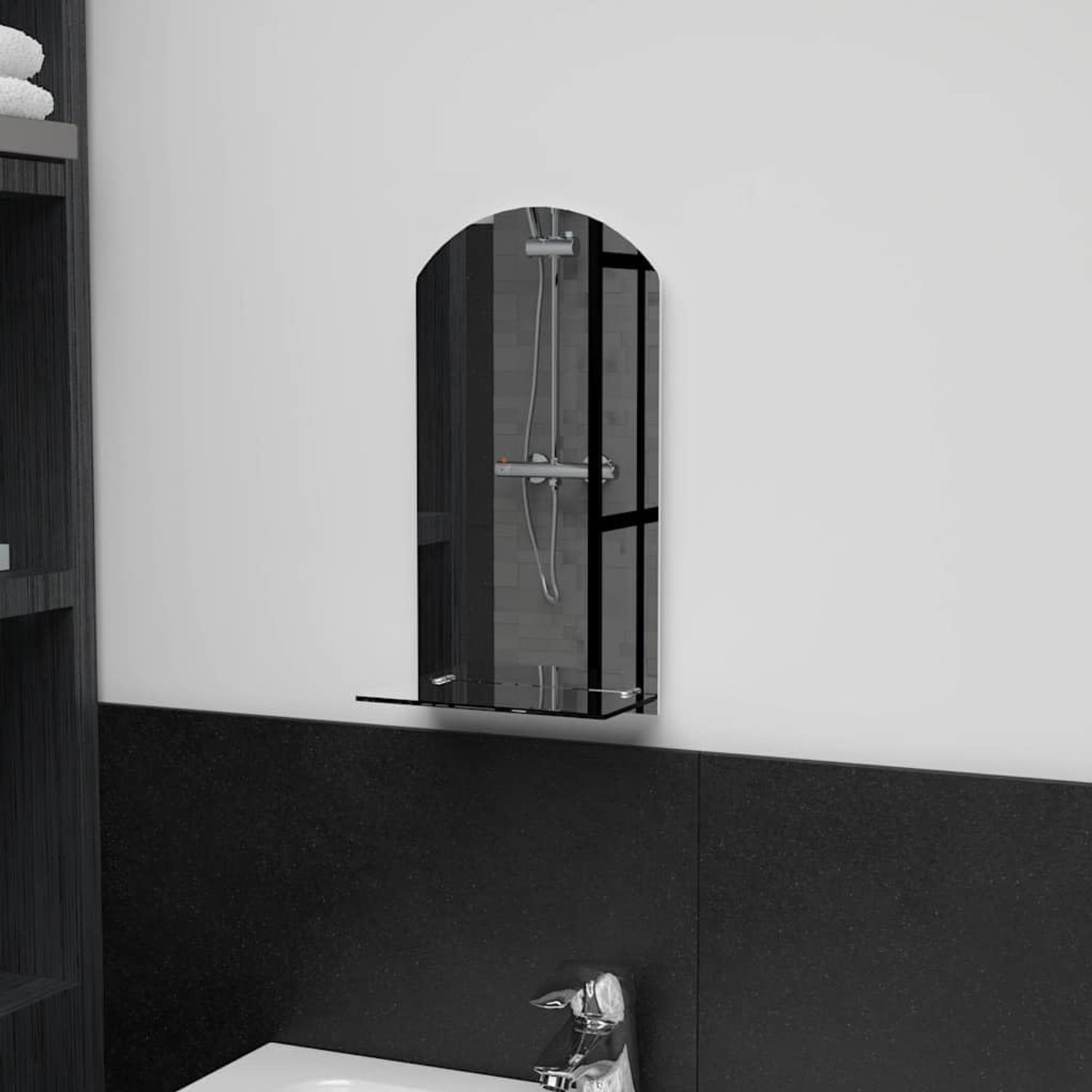 Wandspiegel met plank, badkamerspiegel van gehard glas, zilver