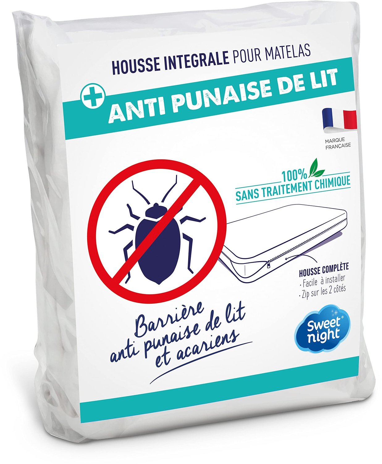 Volledige matrasbeschermer 90 x 200 cm - Anti-bug en chemievrij