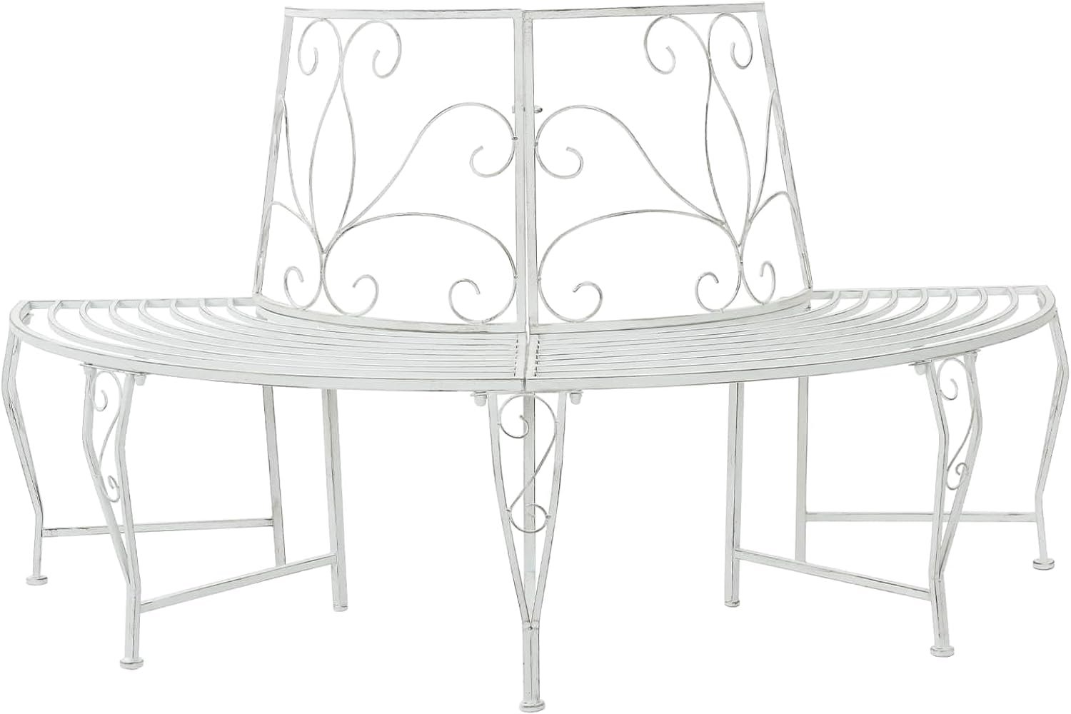 160 x 80 x 89 cm staal tuinbank halfrond antiek wit 4-zits zitbank voor tuin terras