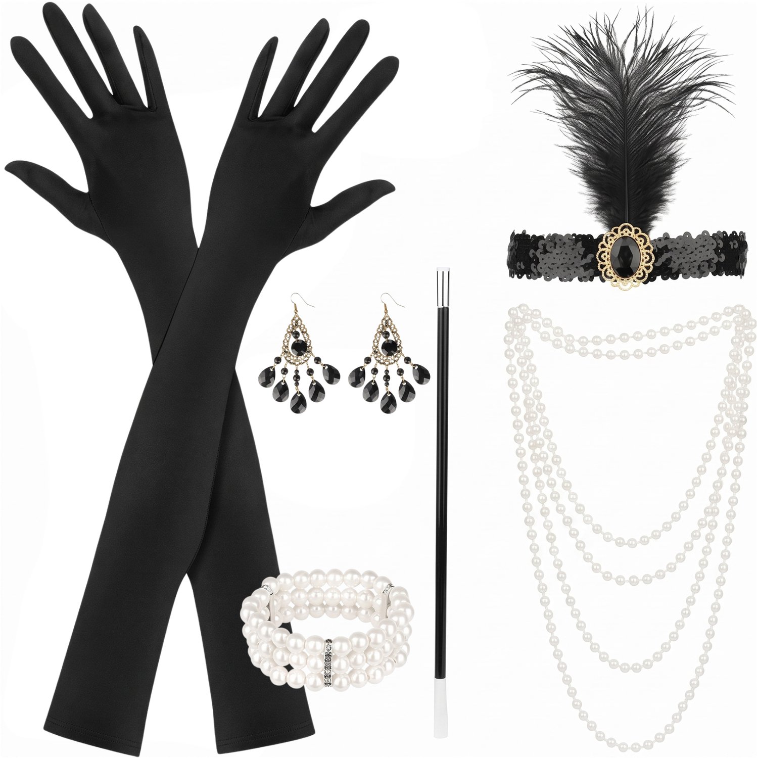 Purepeak Jaren 20 Accessoires Set 6-Delig - Roaring Twenties Accessoires - Dames - Volwassenen - Heren - Charleston