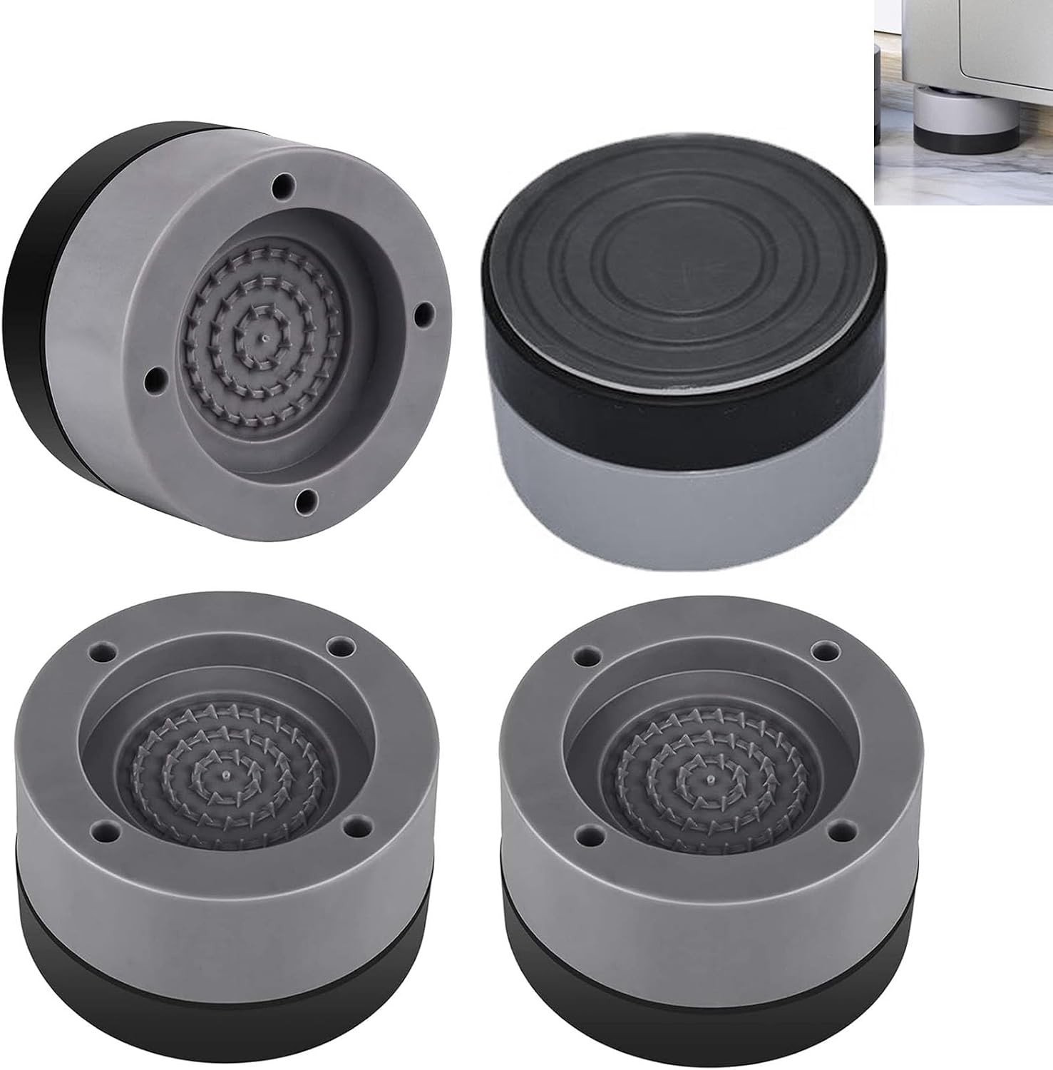 4 Stuks Antitrillingspads voor Wasmachine en Droger, Antislip Rubber Voetkussens, Trillingsdemper Grijs, Geluidsisolatie en Stabiliteit
