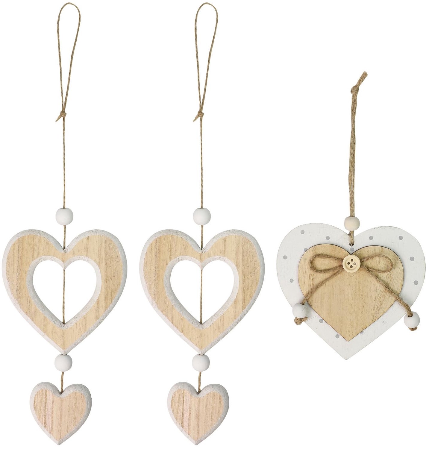 Set van 3 Houten Hartvormige Decoraties voor Feestdagen