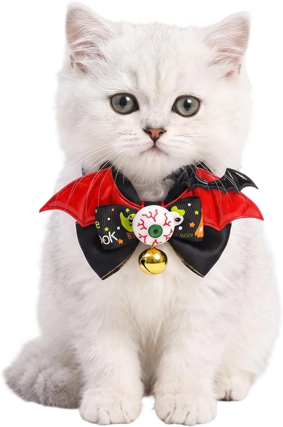 Halloween-hondenhalsband met oogbol en bel, Halloween-accessoires voor huisdieren, maat L, griezelige decoratie voor verkleden van honden en katten