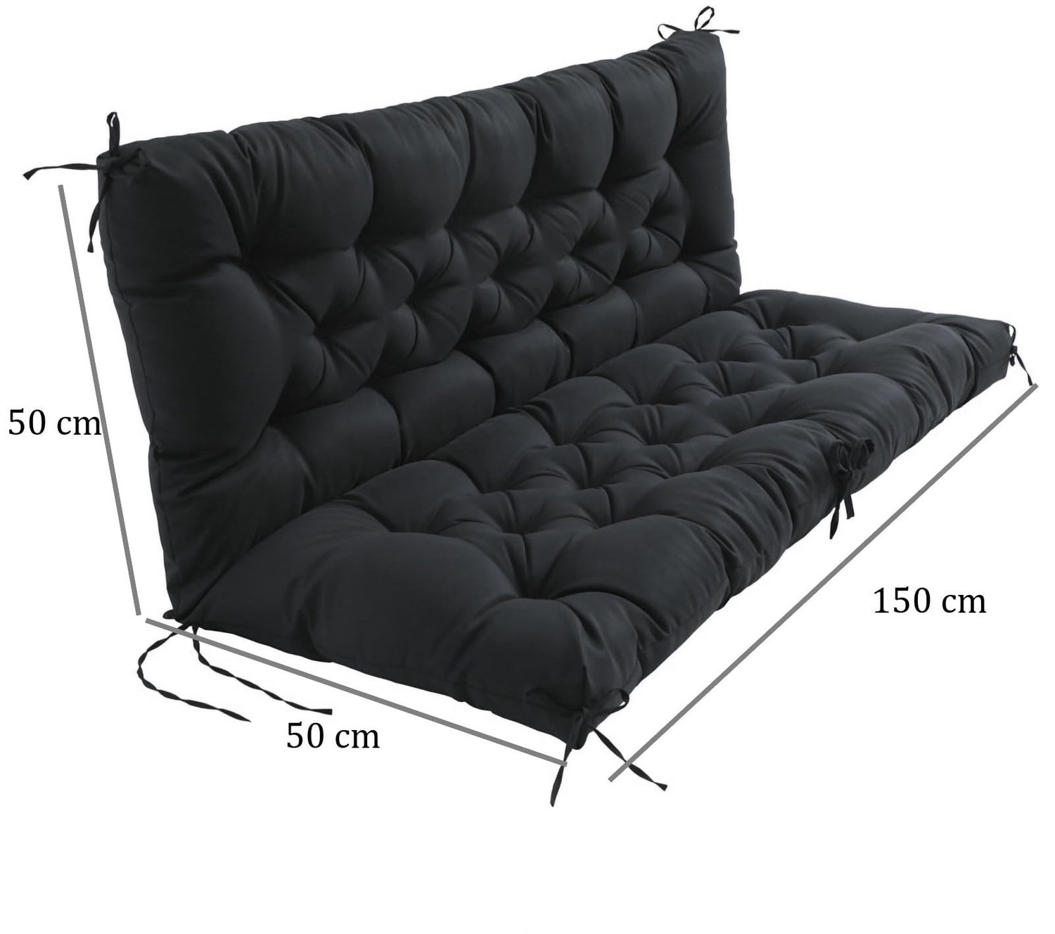 Tuinbank Kussen Zwart 150x50x50 cm Waterbestendig en UV-bestendig