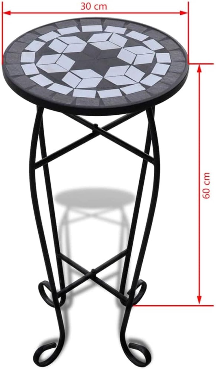 Mozaïek bijzettafel, 30 cm, weerbestendige mozaïektafel met ijzeren frame, zwart-wit tafelblad voor tuin, balkon, terras — afbeelding 2