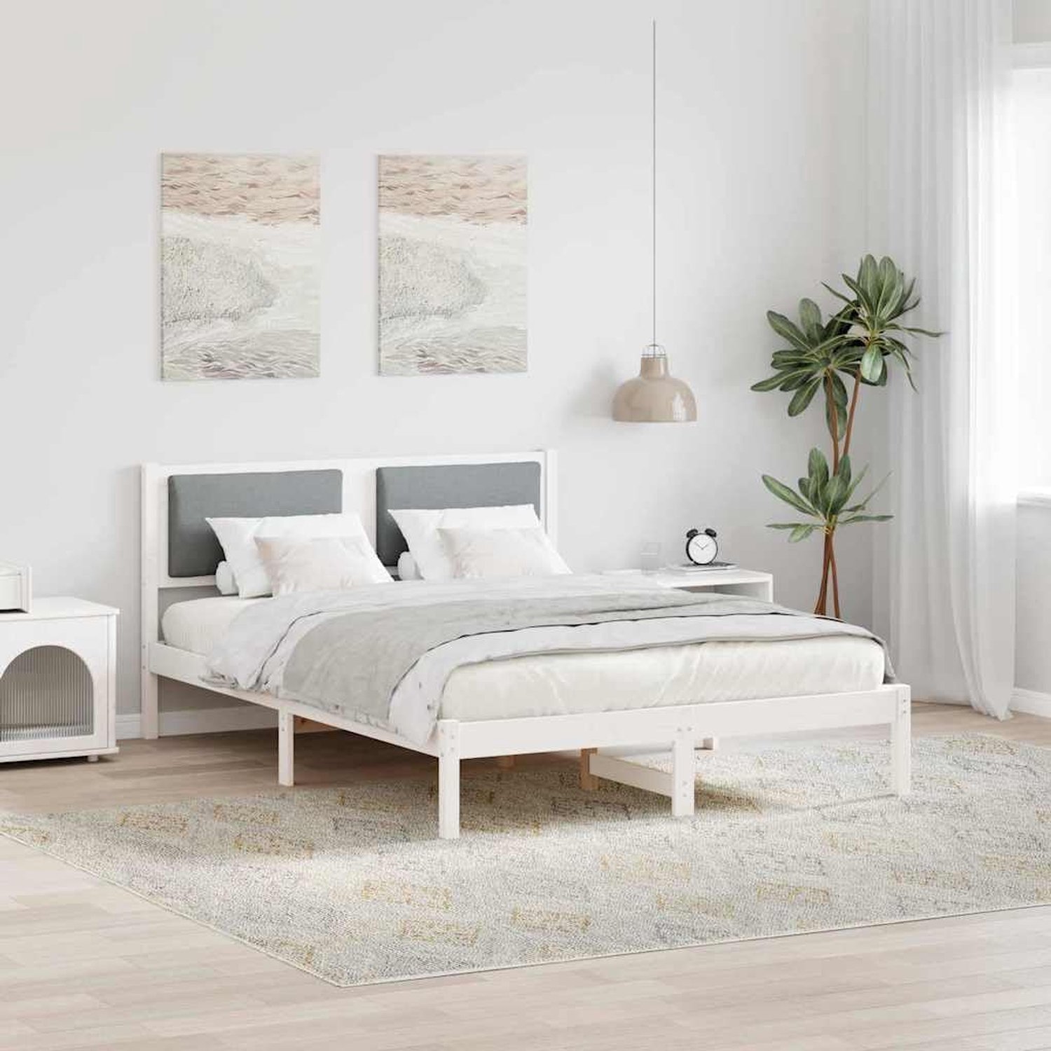 Grenenhout modern bedframe lichtgrijs 150 x 200 cm