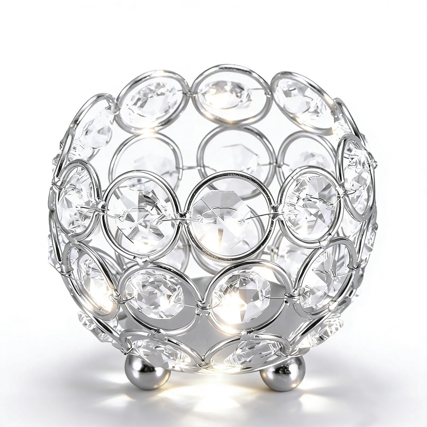 Theelichthouder Zilver - Kristal Kaarsenhouder - Diameter 8 cm - Cadeau-ideeën - Romantische Sfeer - Geschikt voor Elektronische Kaarsen