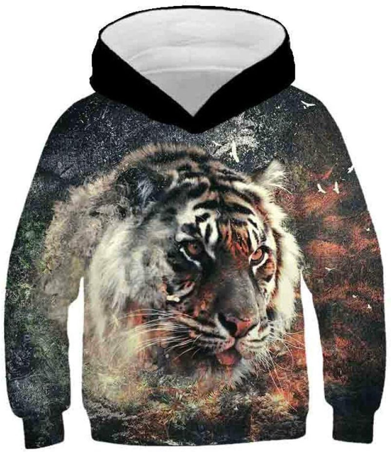 Hoodie 3D Print,3D Tiger Kids Hoodie Jongens Meisjes Dunne Sweatshirt Hoed Tijgerprint Tiener Jongens Meisjes Hoodie Trui