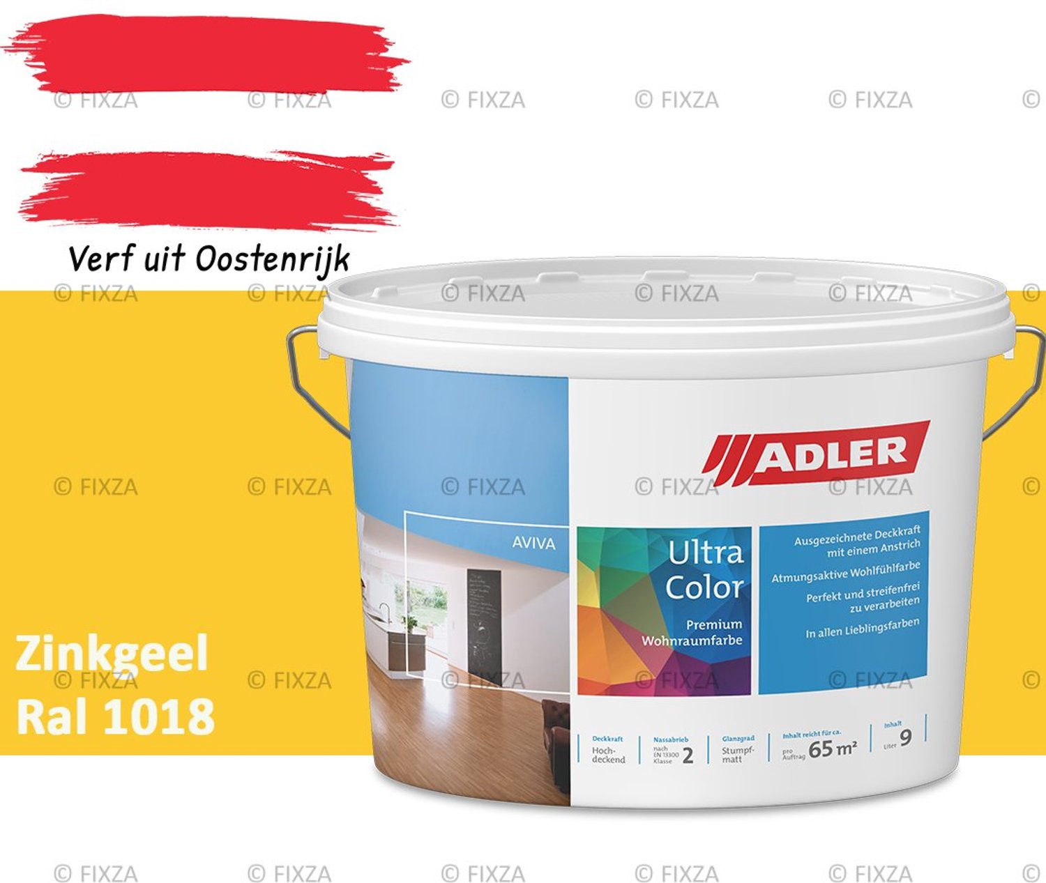 ADLER Aviva Ultra-Color SD Muurverf – Premium Matte Binnenmuurverf met Smart-Dry Technologie – Streeploos & Hoge Dekking – Zinkgeel – 1 Liter