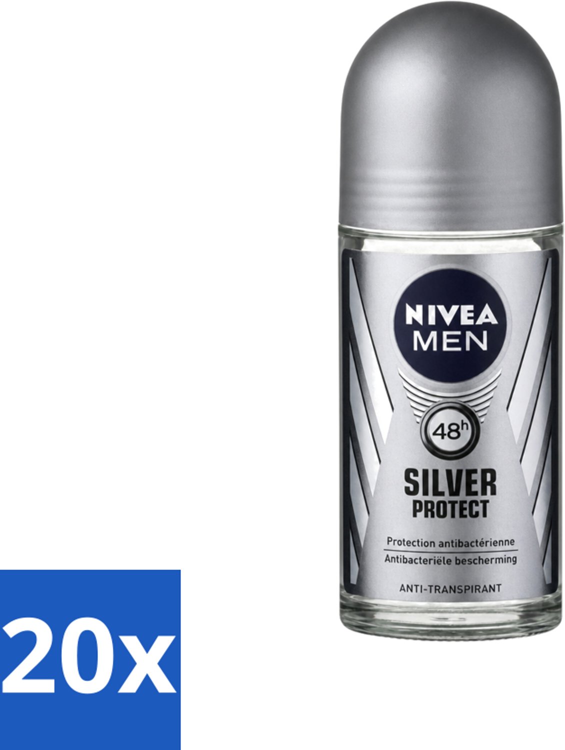 20 x Nivea - Men - Deodorant - Roller - Silver Protect Dynamic Power - 50 ml - Voordeelverpakking - 20 stuks