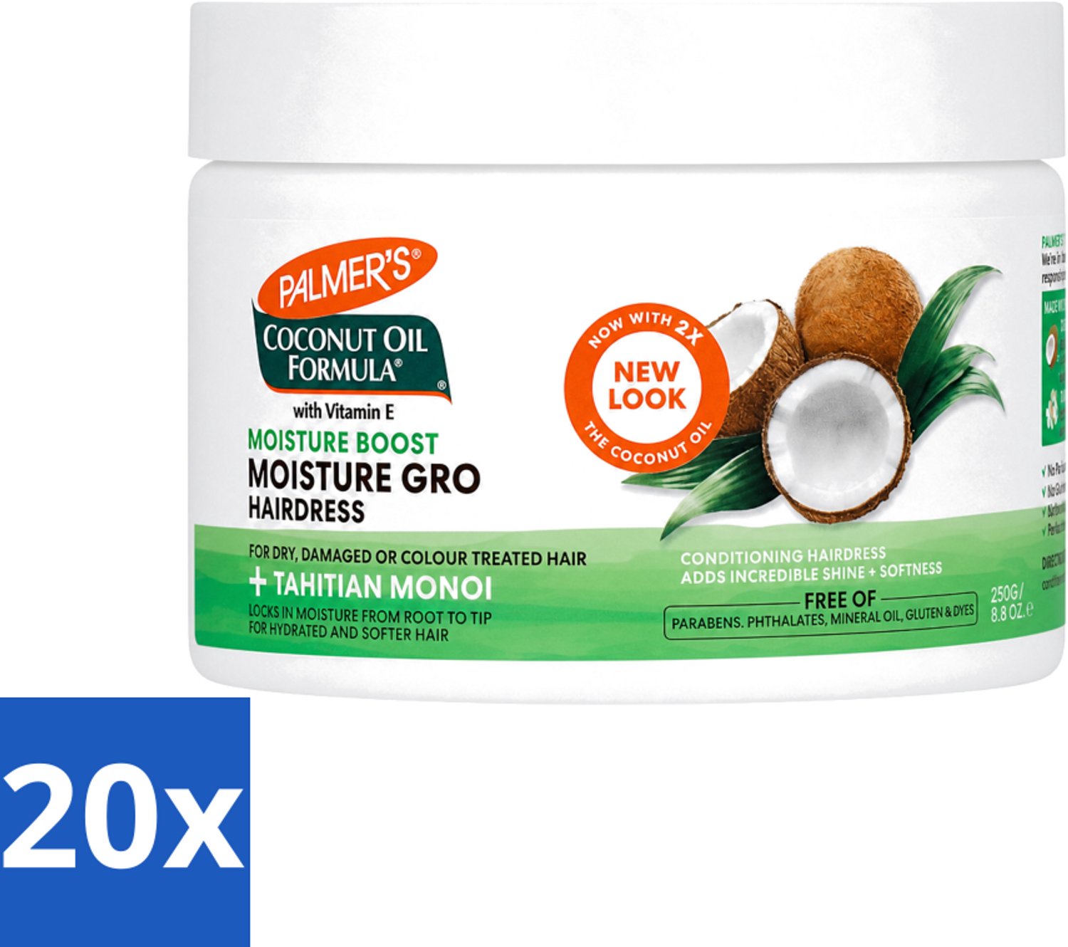 20 x Palmers - Cremespoeling - Coconut Oil - Condit Pot - 250 ml - Voordeelverpakking - 20 stuks