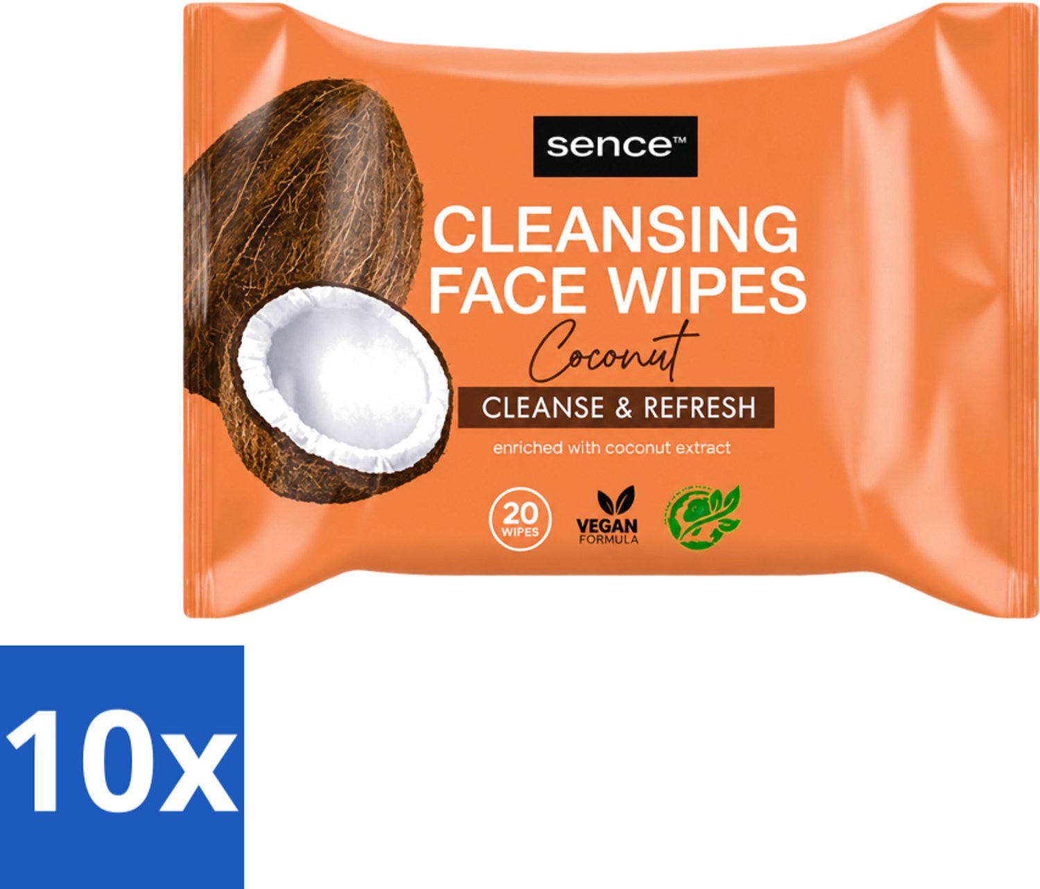 10 x Sence - Coconut - Gezichtsreinigingsdoekjes - Verzorgend - 20 Doekjes - Voordeelverpakking - 10 stuks